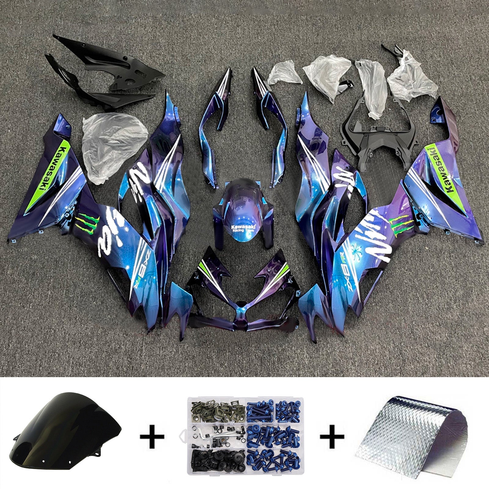 Kit de carénage injecté en plastique ABS compatible avec Kawasaki ZX6R 2019-2023