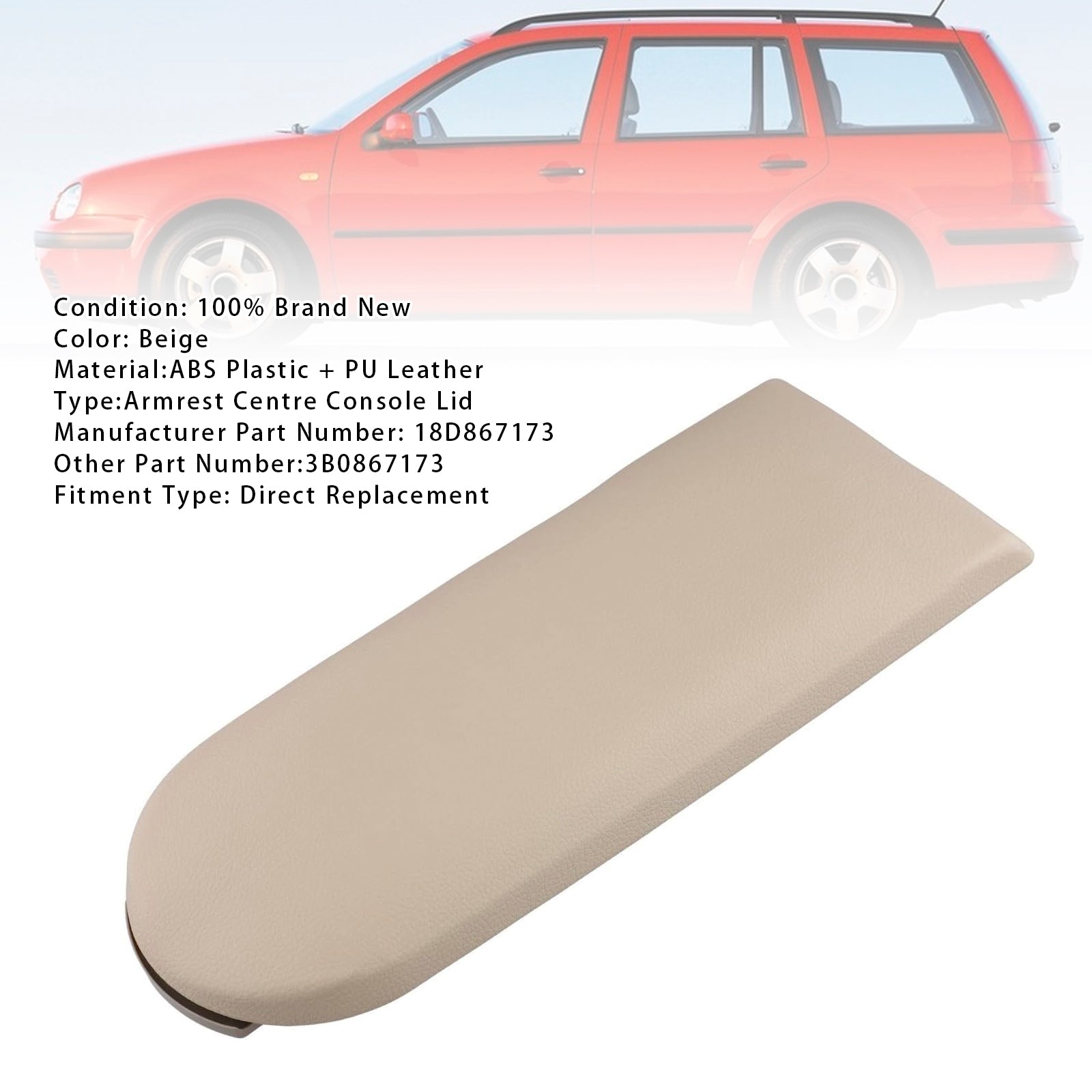 Cubierta de la consola central del reposabrazos de cuero beige para VW Mk4 Jetta Bora Golf 18D867173