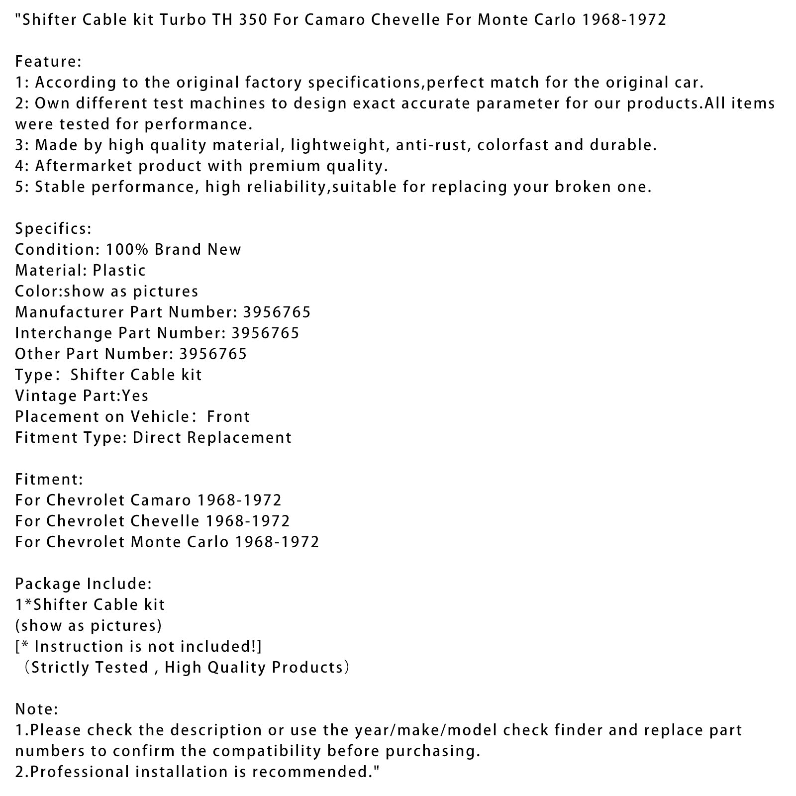 Kit de cable de palanca de velocidad para Chevrolet Chevelle Turbo Th 350 1968-1972