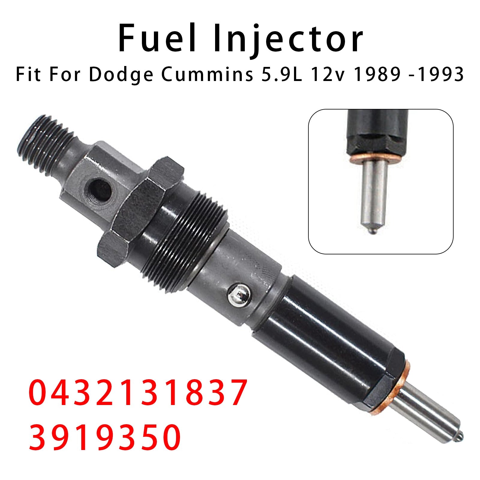 1x Brandstofinjector voor Dodge D250 D350 Cummins 89-93 5.9L 12 V 0432131837 3919350