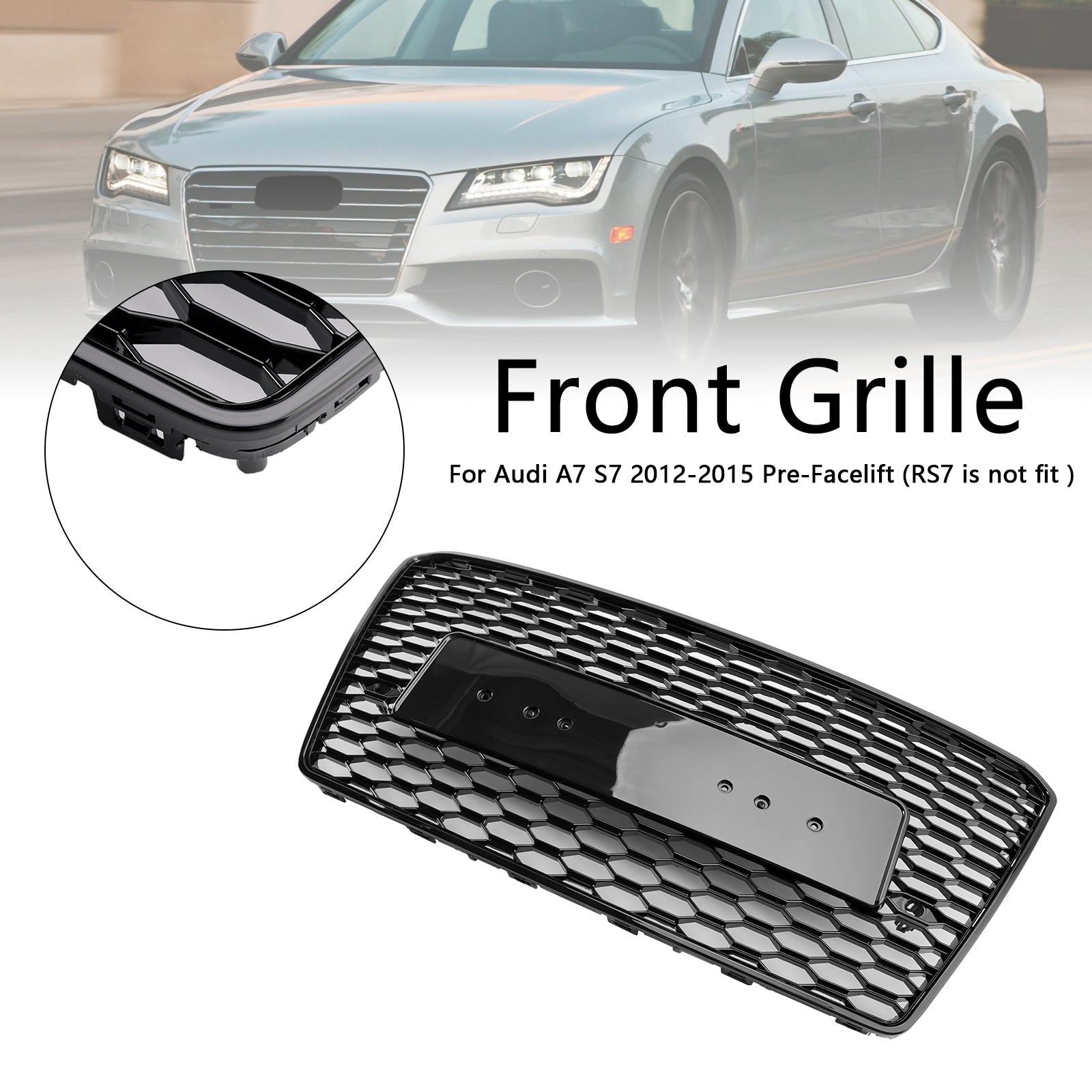 RS7 Style Honeycomb Sport Mesh Hex Grill Grille Pour Audi A7/S7 2012-2015 Black