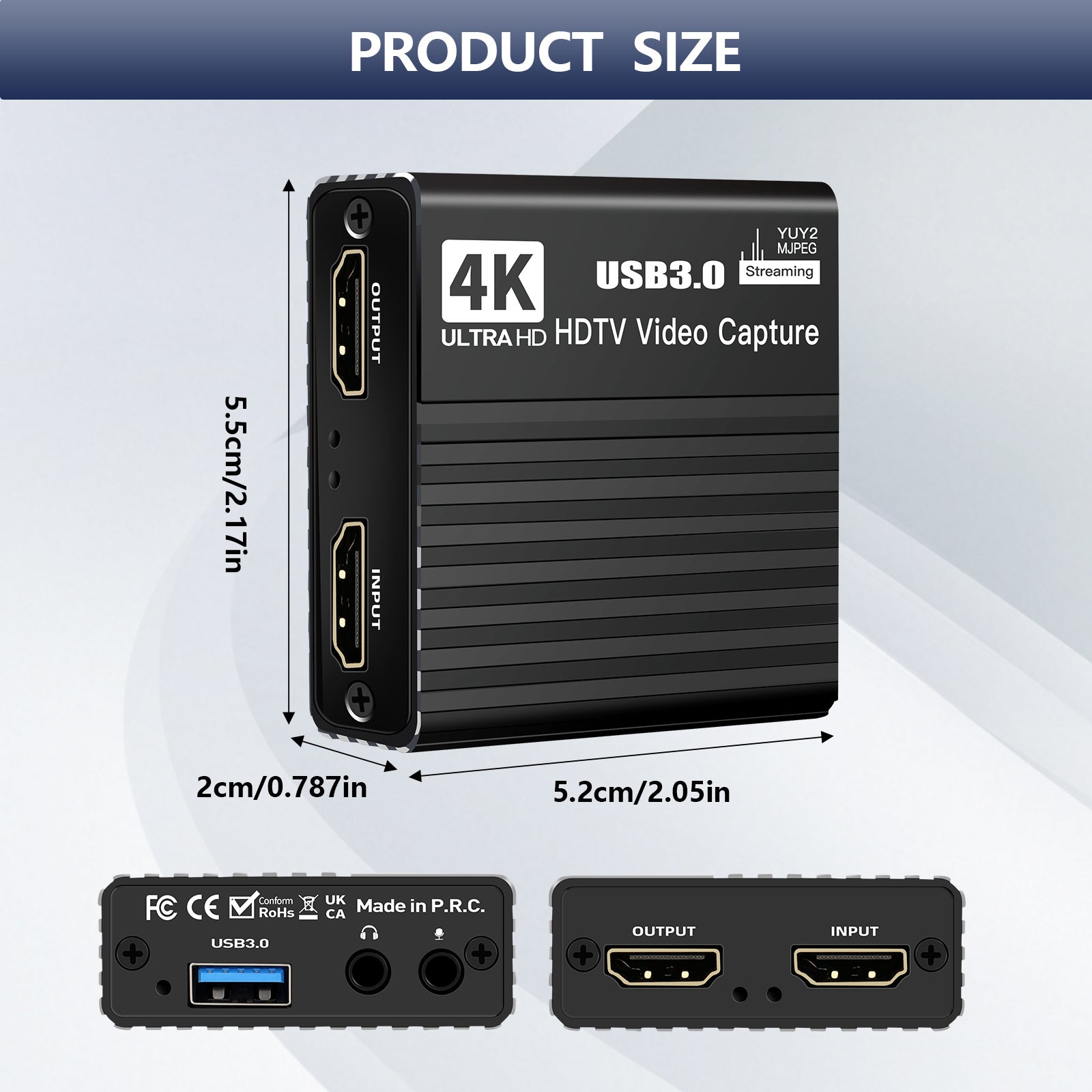 Carte de capture vidéo USB 3.0 Boîtier d'enregistrement HDMI 4K Microphone de diffusion en direct de jeu
