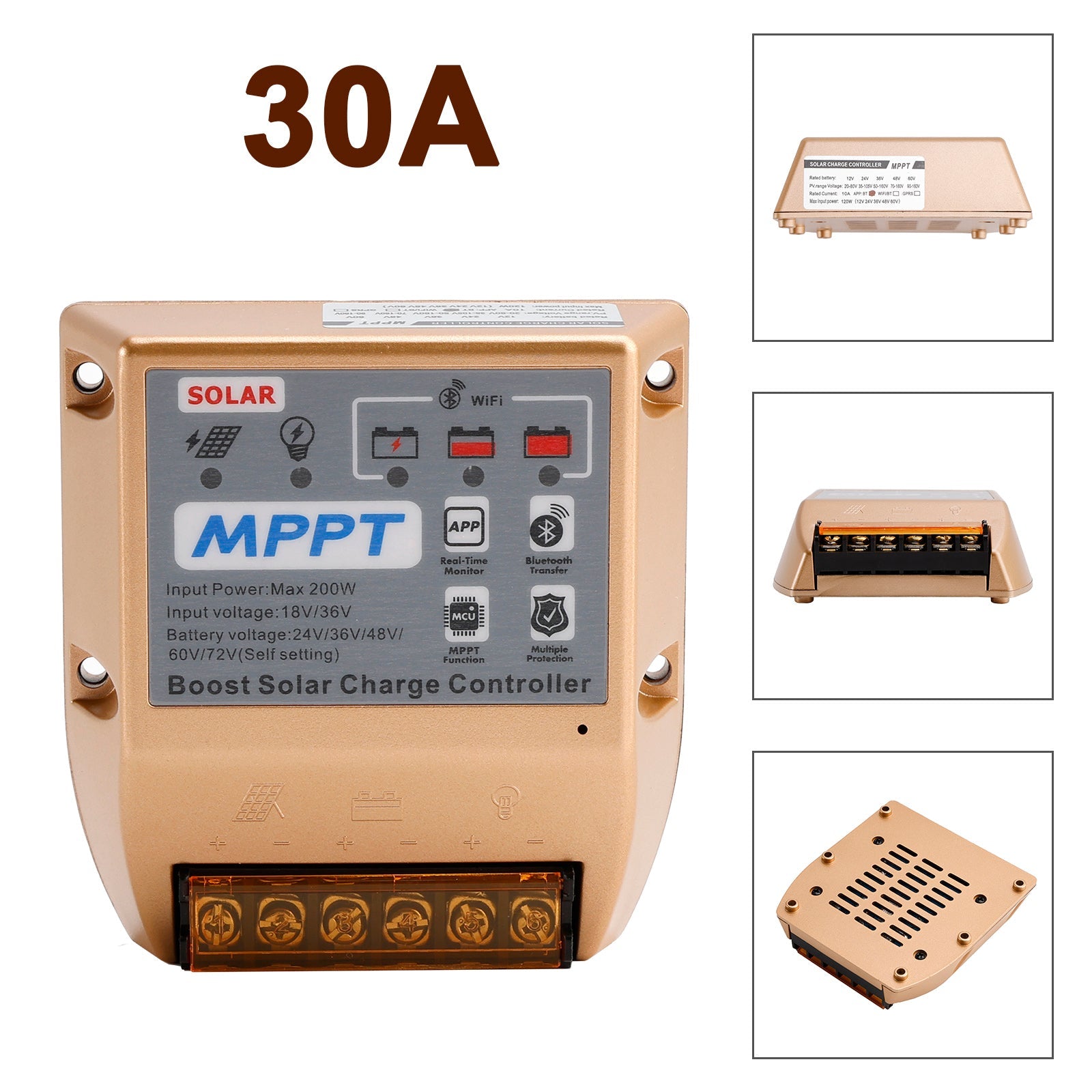 Contrôleur solaire MPPT Boost 10 A/20 A/30 A 24 V, 36 V, 48 V, 60 V, 72 V, application mobile, contrôle intelligent