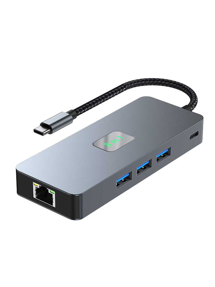 Adaptador de concentrador de interfaz 8 en 1 TYPE-C a RJ45 Gigabit USB 3.0 HDMI DP PD100W