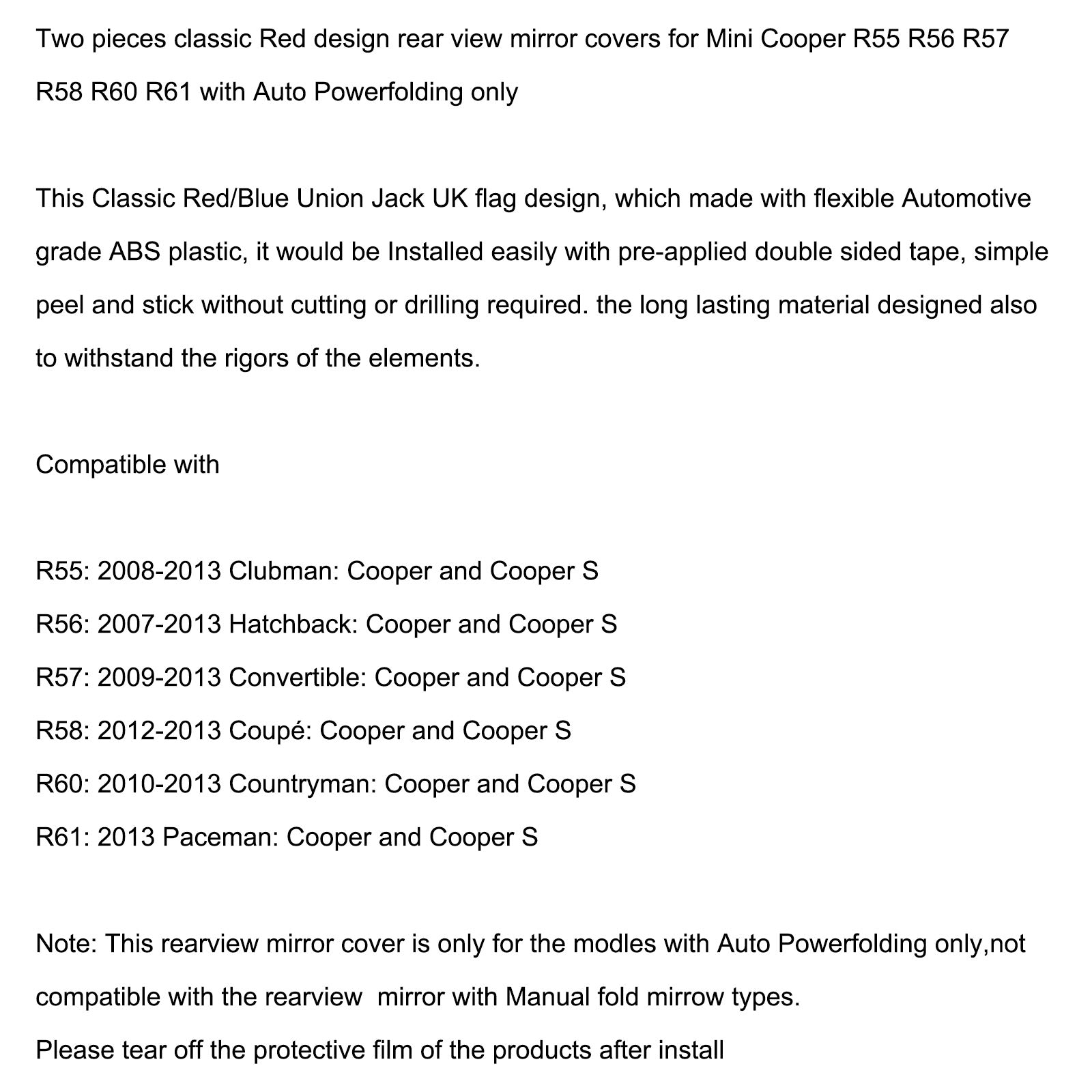 2 x rode spiegelkappen voor MINI Cooper R55 R56 R57 van hoge kwaliteit