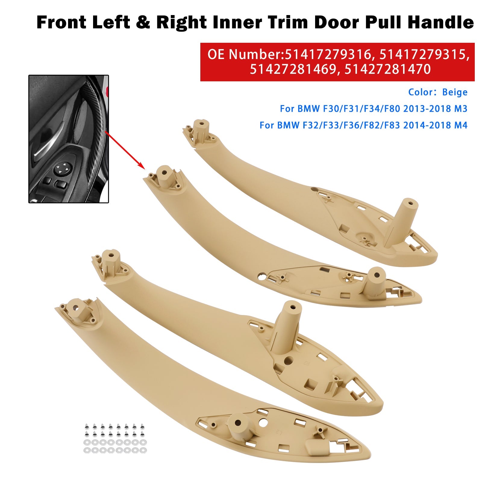 Set van 4 beige binnendeurgrepen voor BMW F30 F80 F31 F32 F33 F35 M3