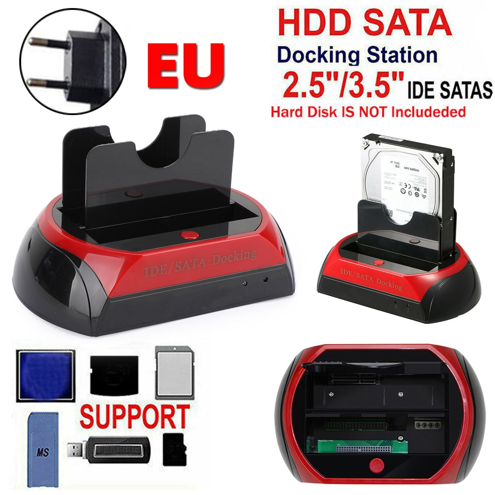USB 2.0 naar IDE/SATA Dockingstation voor externe harde schijf 2 bays 2,5" 3,5" HDD EU