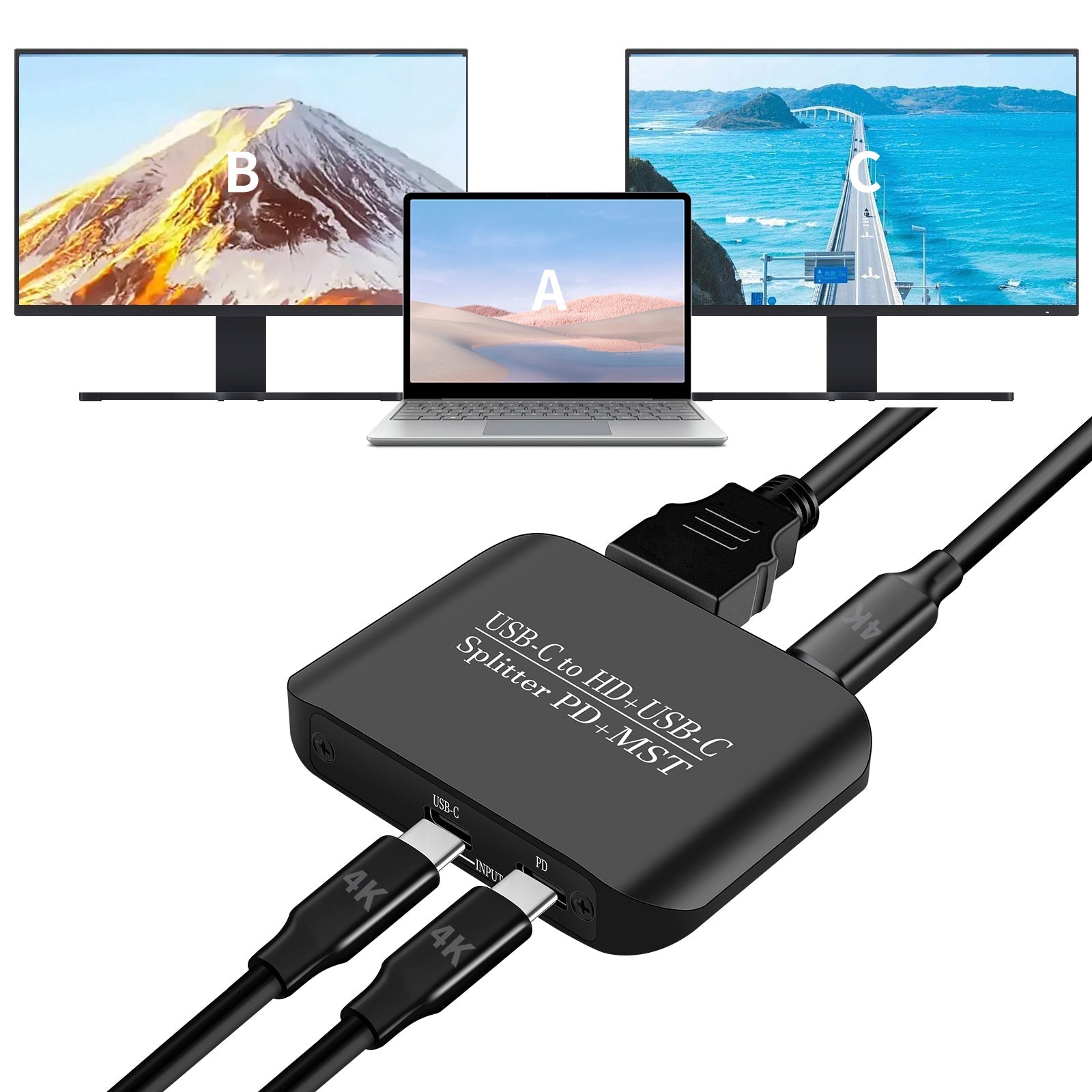 Adattatore 4K60 da TYPE-C a HDMI+TYPE-C, splitter&Alimentazione per schermi identici