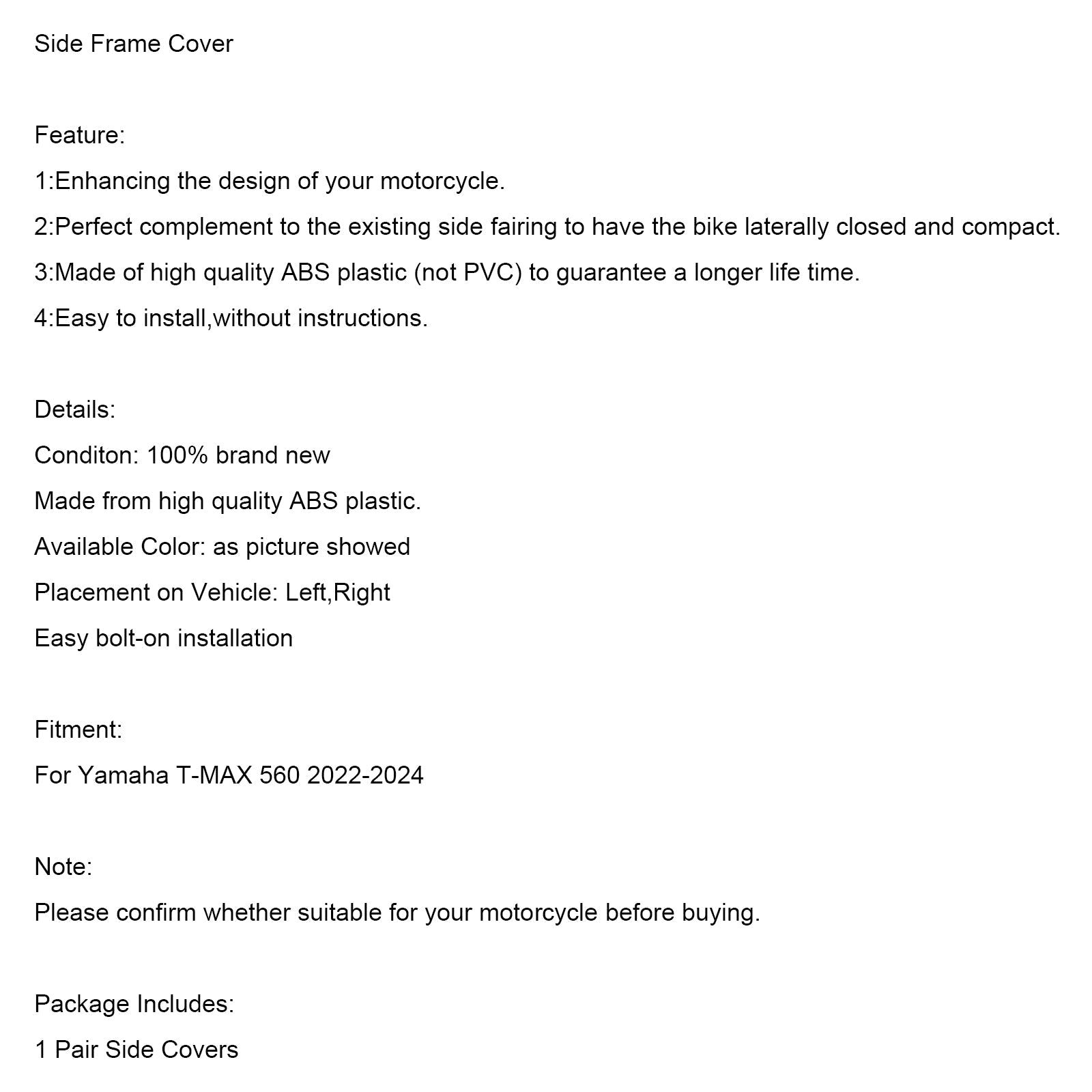 Boczne panele osłony ramy, owiewki dla Yamaha T-Max 560 2022-2024