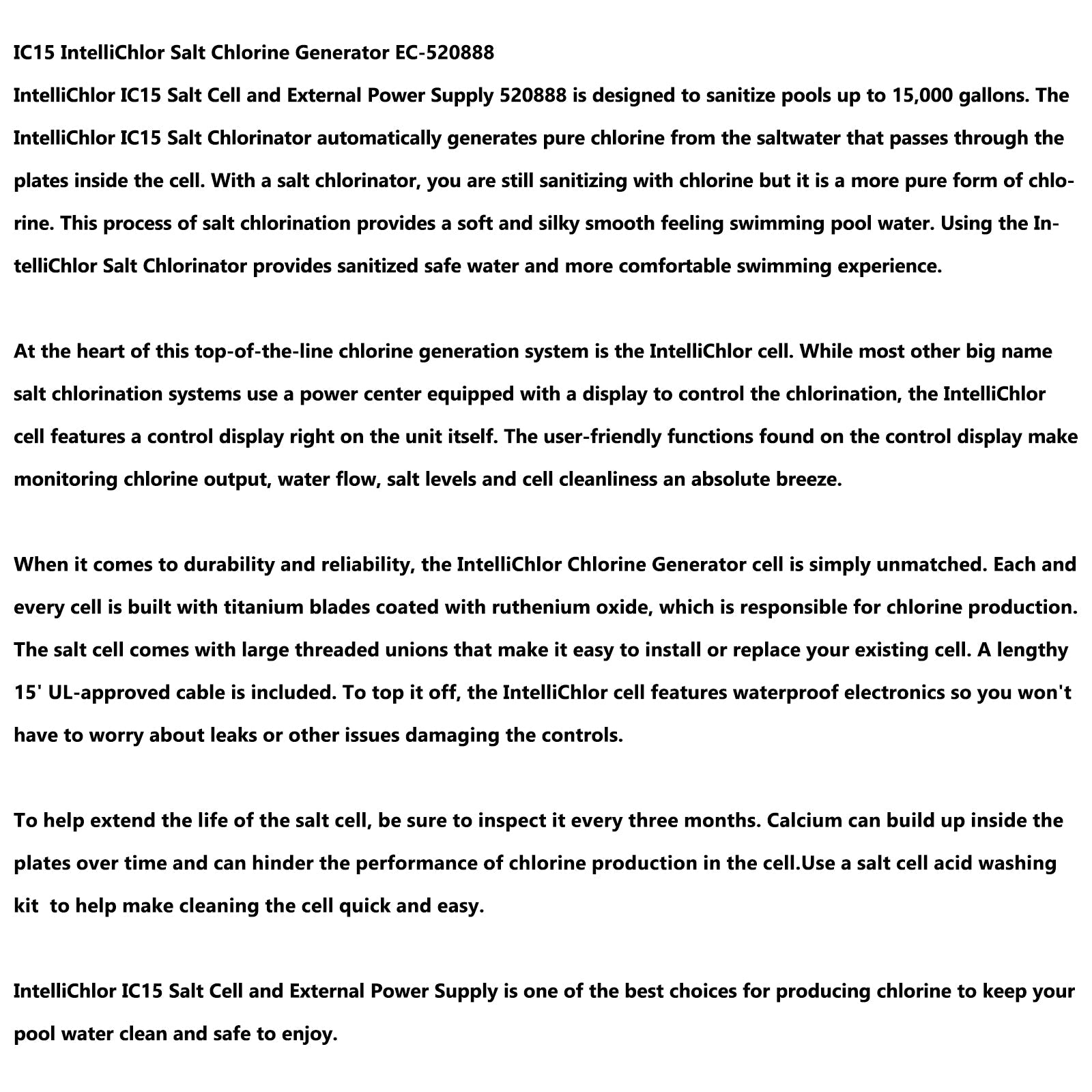 Générateur de chlore à cellule saline de remplacement IC15 EC-520888