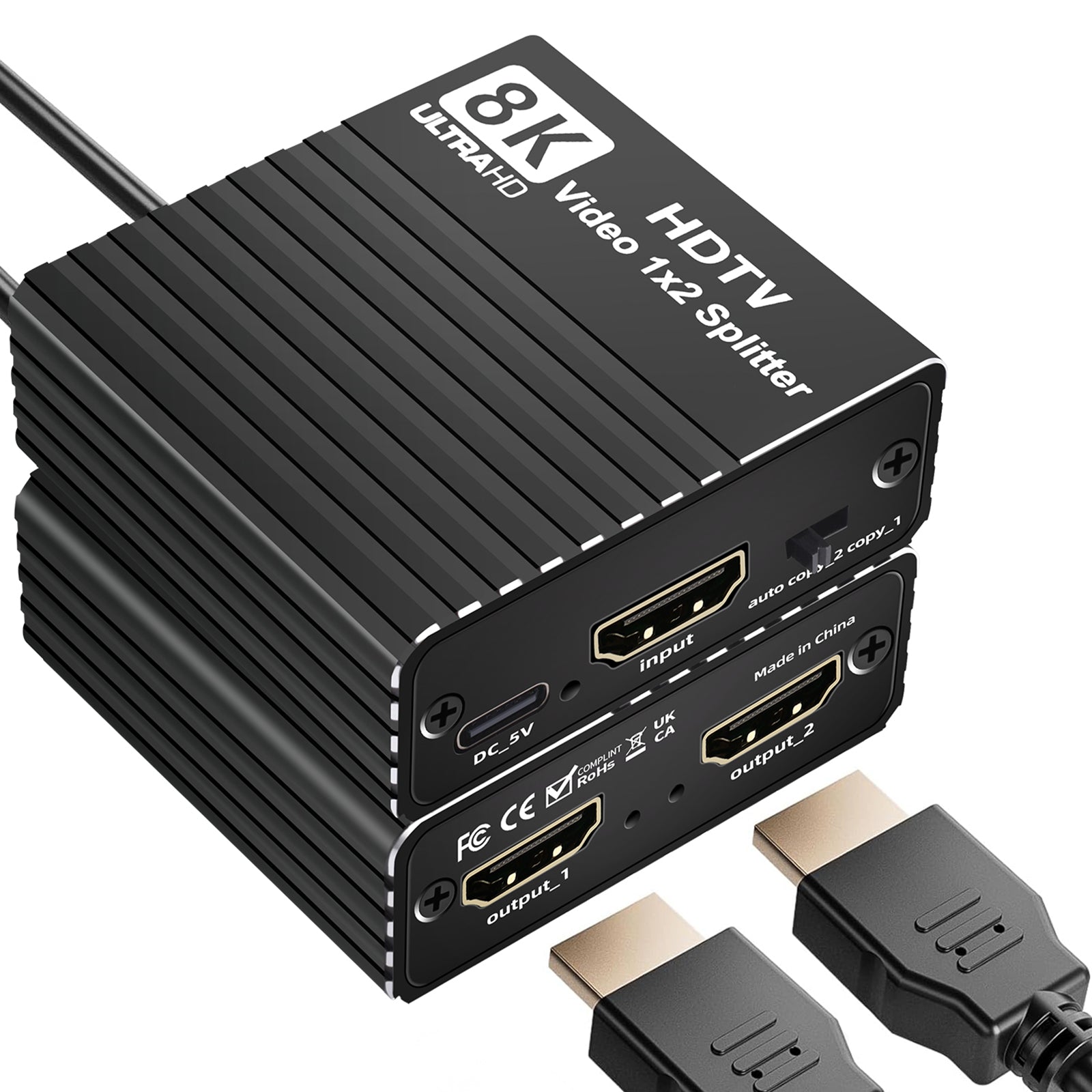 Répartiteur HDMI 8K 1 vers 2 HD2.1 8K60 Hz/4K120 Hz/1080P240 Hz avec répartiteur EDID 1x2