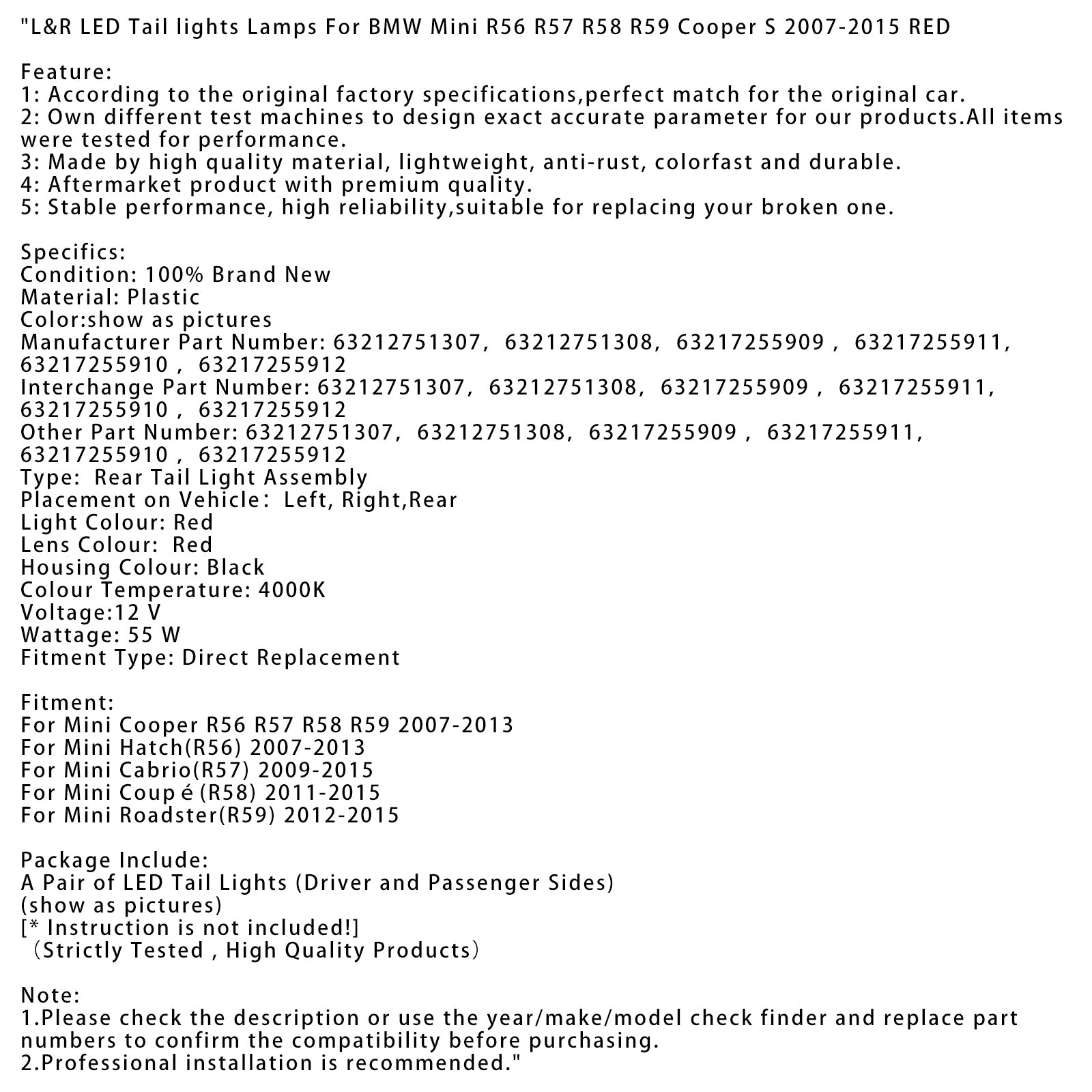 Achterlicht op links en rechts LED voor Mini Roadster (R59) 2012-2015 63212751307 63217255909