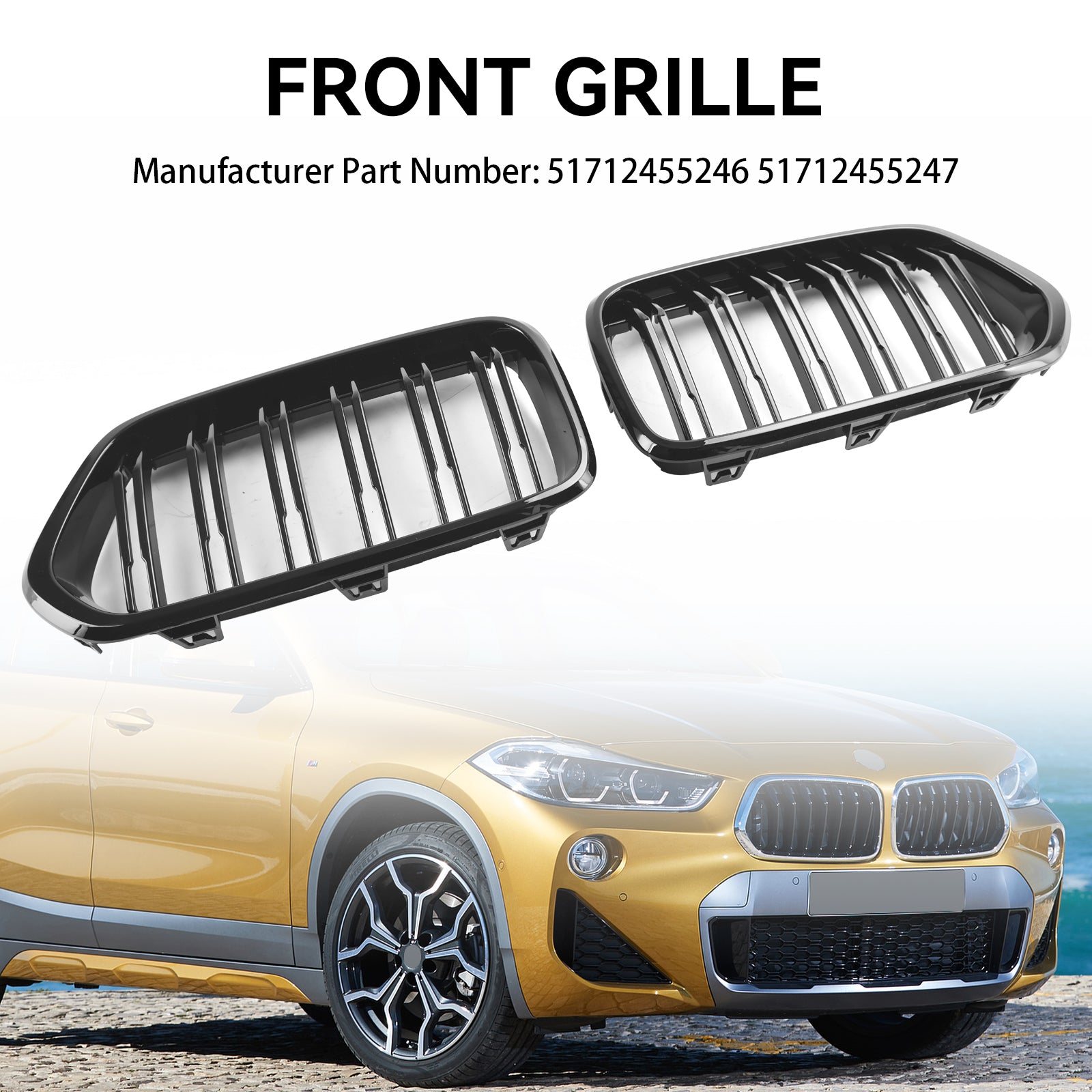 Gloss Black Front Bumper Grill Grill za BMW X2 Series F39 2018-2023