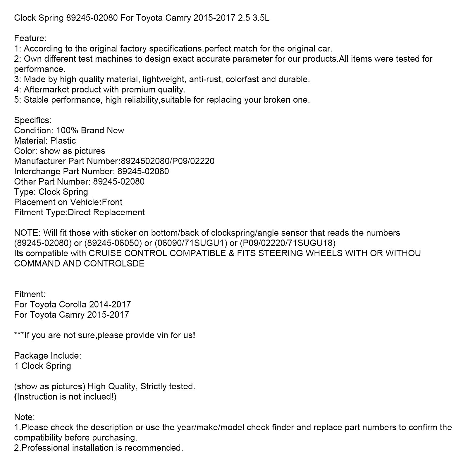 Orologio Primavera 2015-2017 Toyota Camry 2.5 3.5L 89245-02080