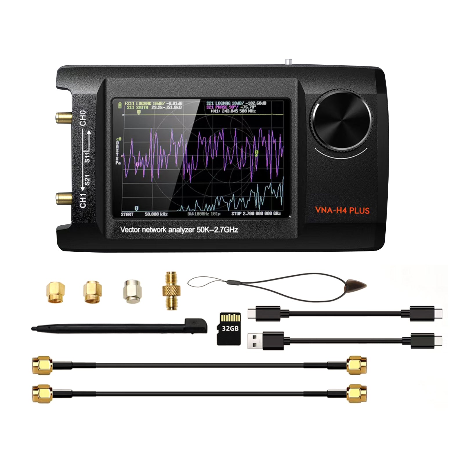 Analyseur de réseau vectoriel portable NanoVNA Plus 50 kHz-2,7 GHz (4 pouces) amélioré