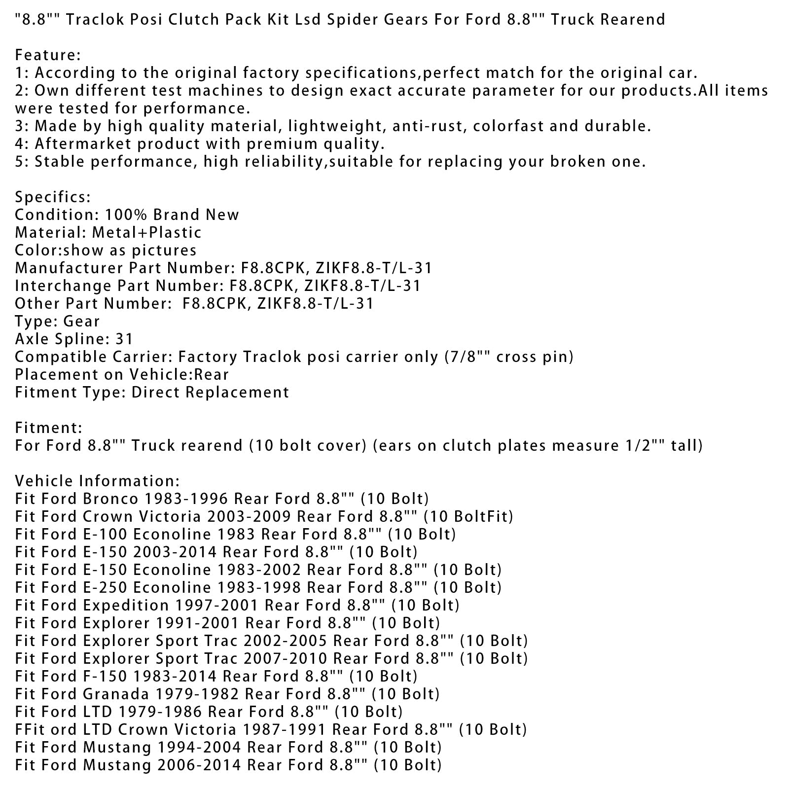 Pos Traclok Mercury Mountaineer 8.8 "" Kit di frizione 1997-2010 con spider LSD ZIKF8.8-31 Gears