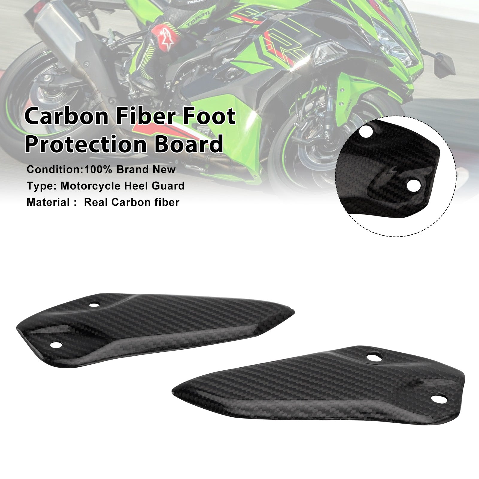Planche de protection de pied en fibre de carbone véritable pour Kawasaki ZX-4R, ZX-4RR et ZX-25R