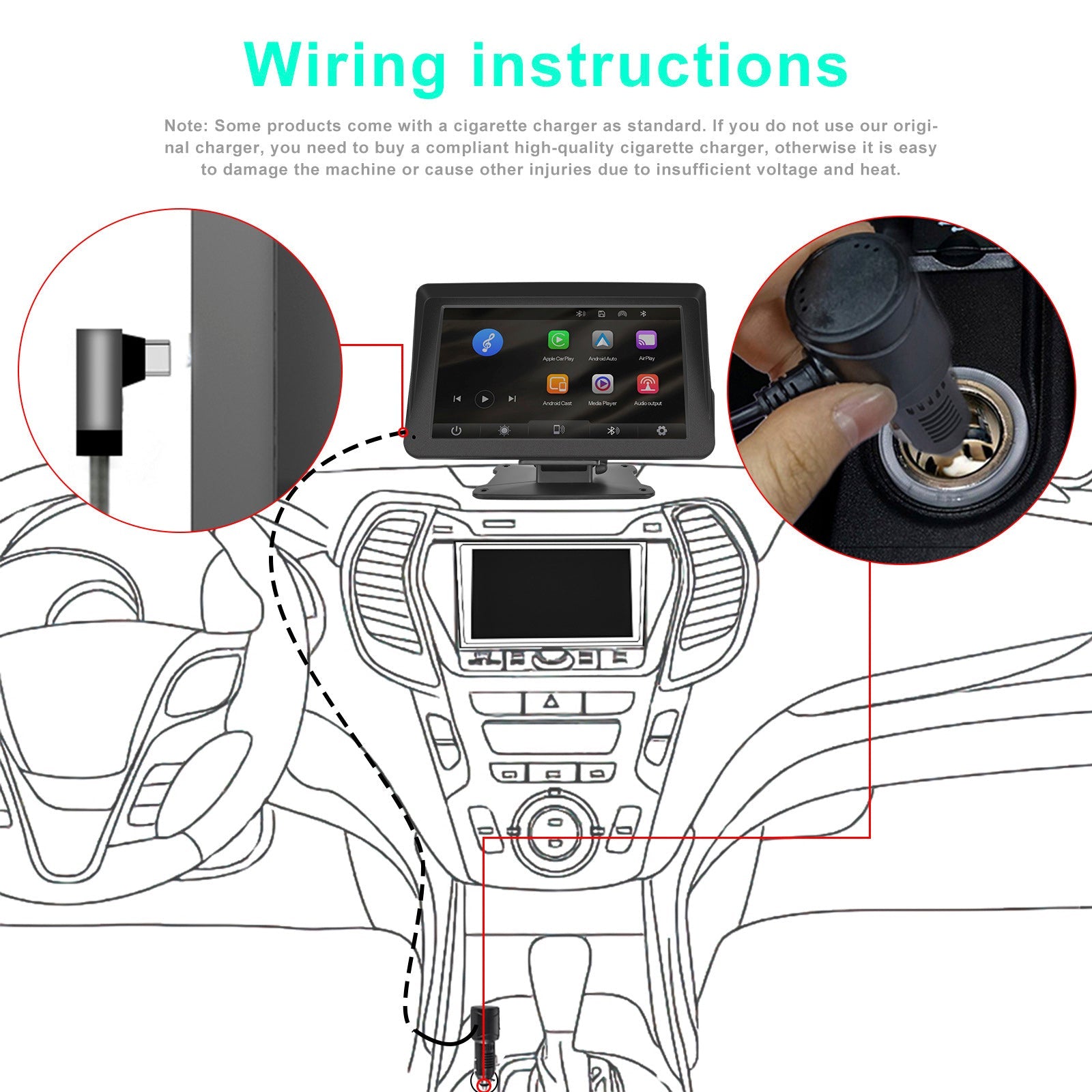 Lecteur multifonctions 7 pouces compatible CarPlay, Apple AirPlay et Android Auto avec caméra de projection
