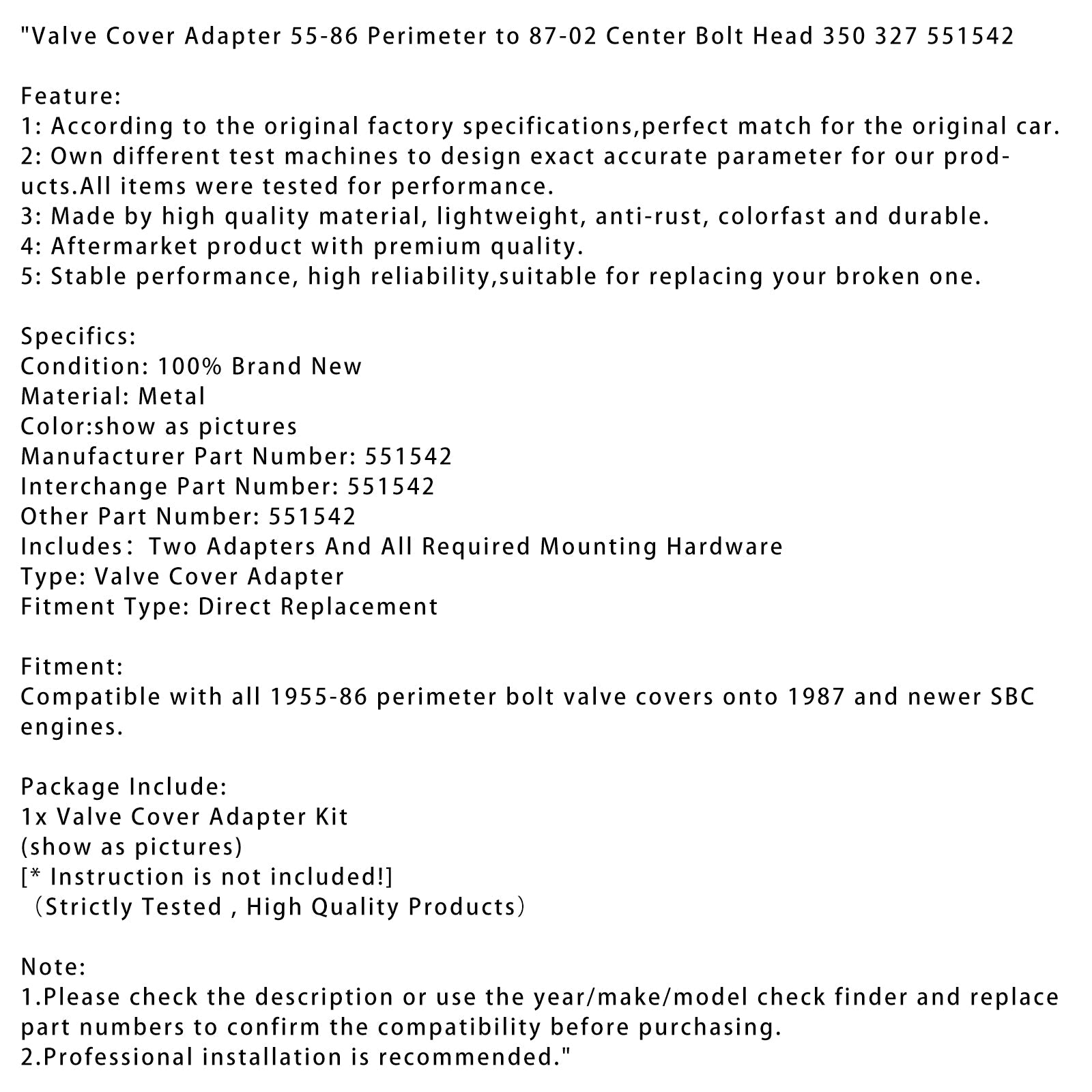 Adaptateur de couvercle de soupape 1955-1986 périmètre à 1987-2002 tête de boulon central 350 327 551542