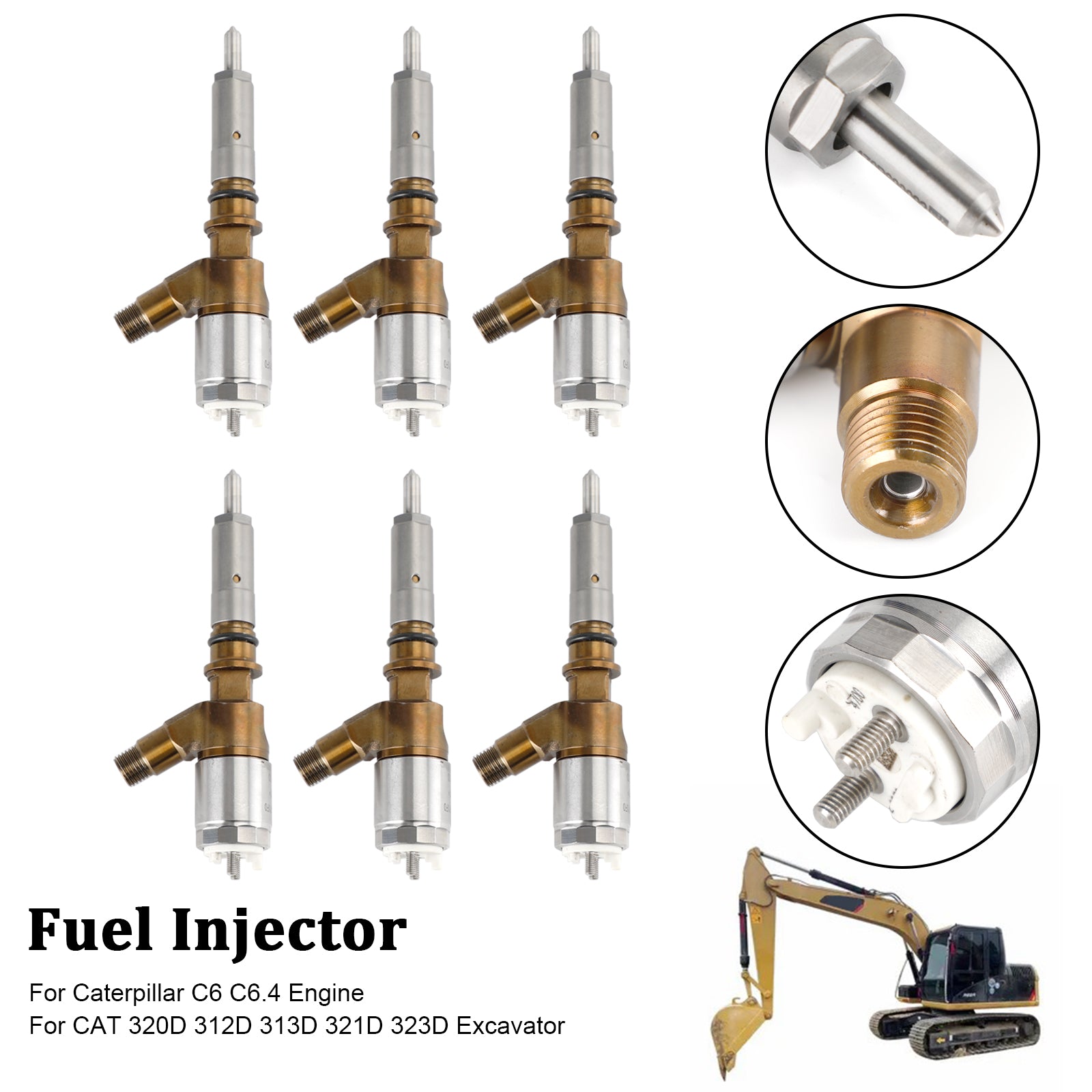 6PCS Fuel Injectors 3264700 Pour Caterpillar C6 C6.4 Pour CAT 320D Excavator