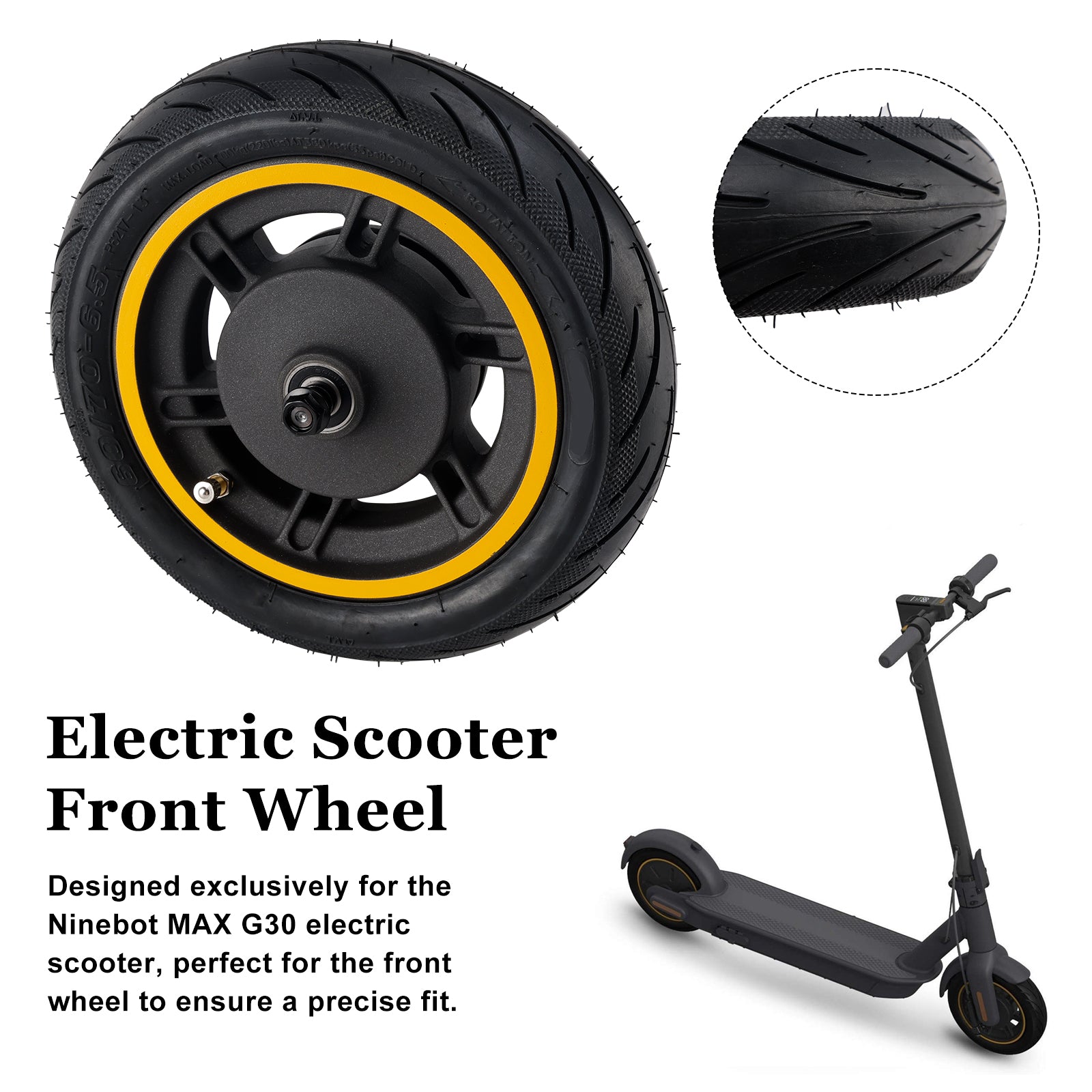 Roue Avant avec Pneu Solide 10 Pouces (60/70-6.5) pour Trottinette Ninebot Max G30 | Cadre Aluminium