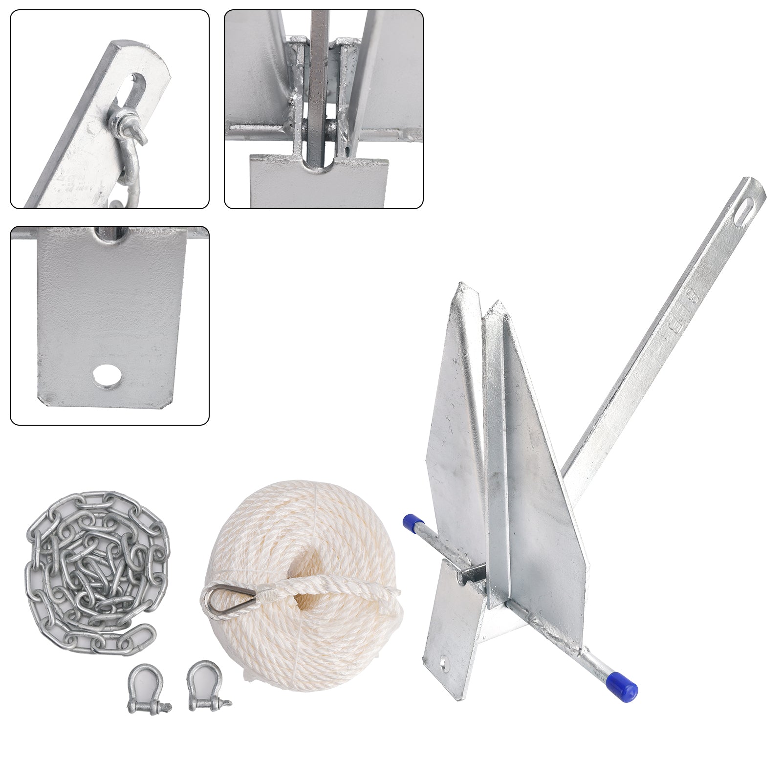 Komplet d&13 lb pocinkano sidro za čoln, drsno sidro, srebrna veriga in vrv za čoln 13 lb