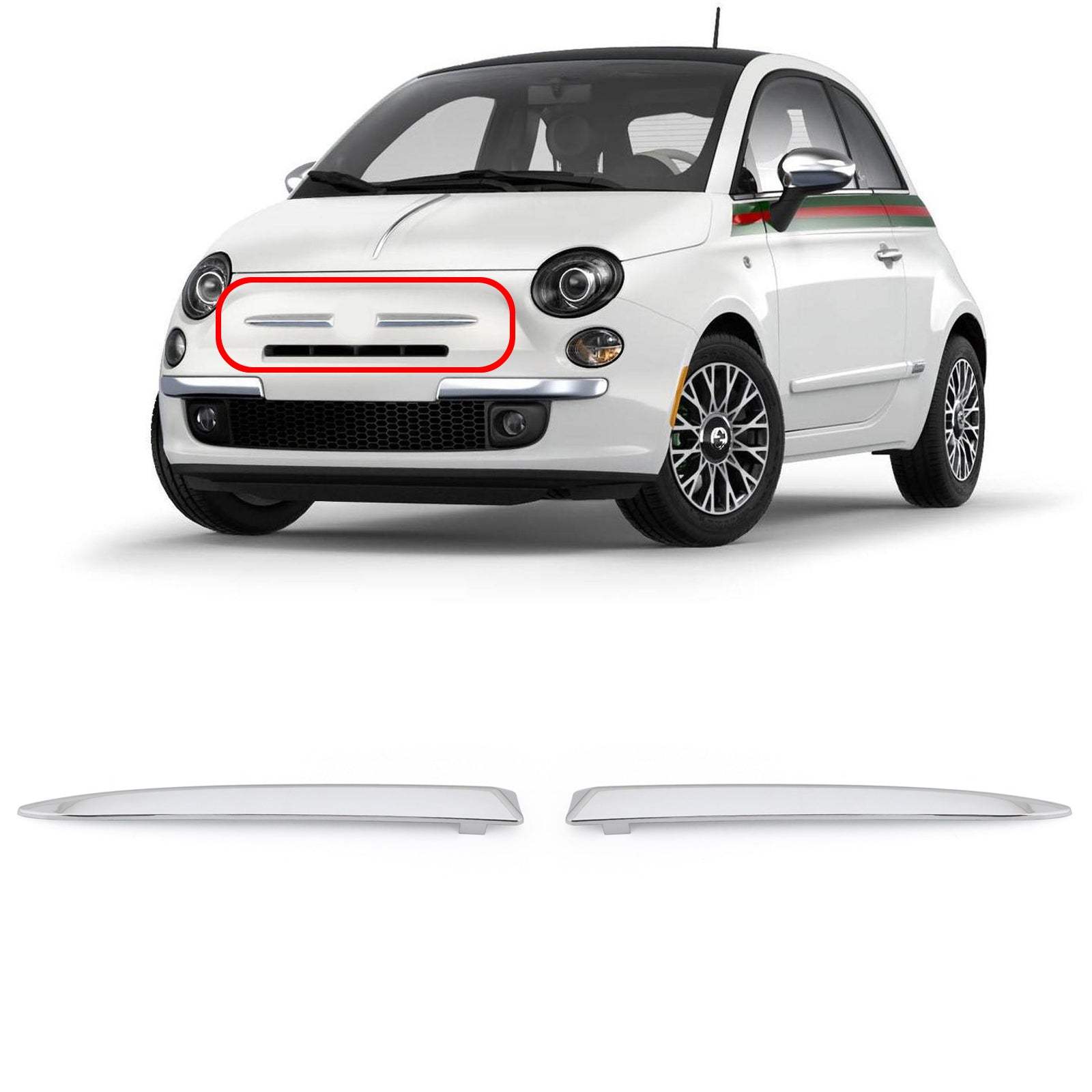 Fiat 500 2007-2015 Paire Chrome Pare-chocs Avant Grille Supérieure Moulure Garniture
