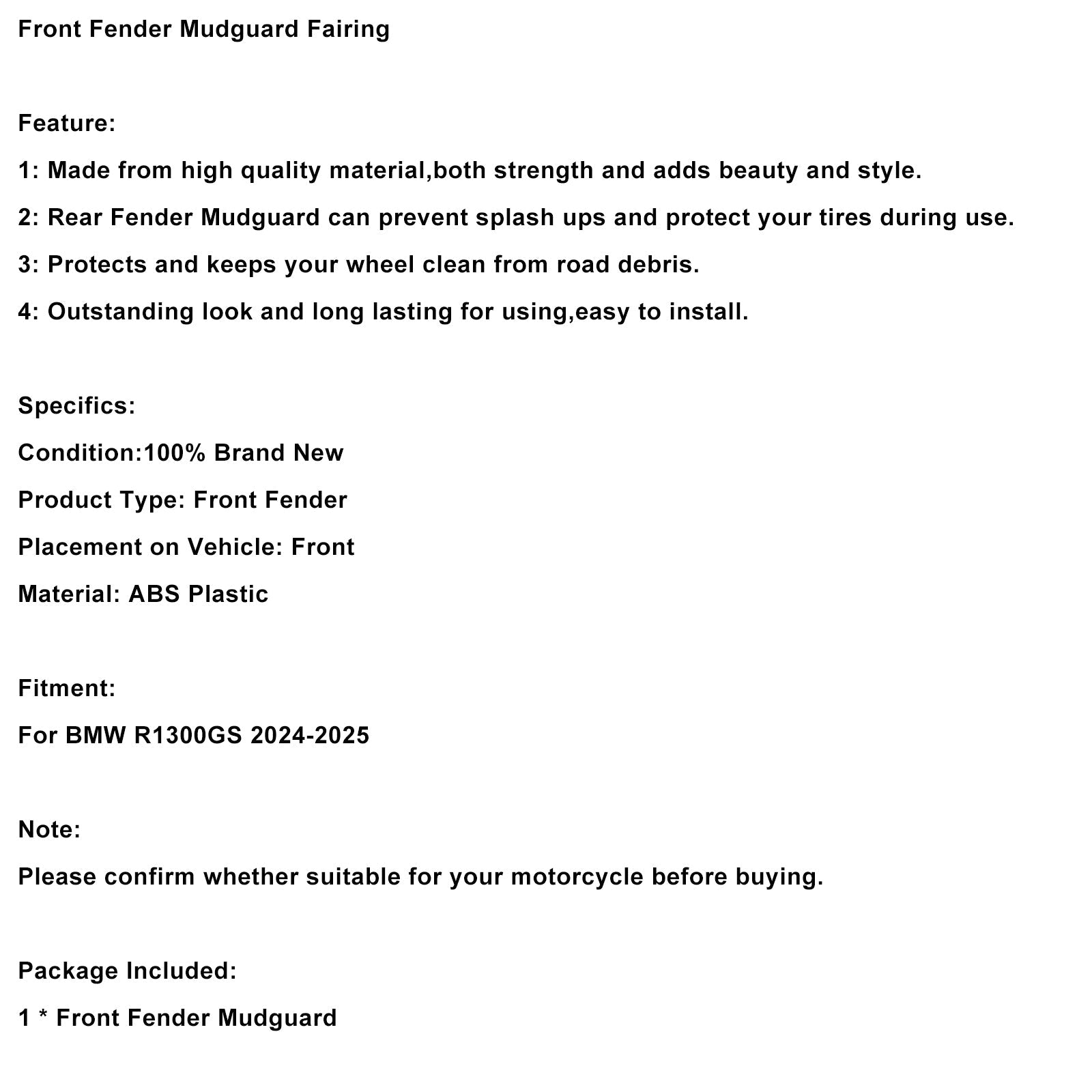 Carénage de garde-boue avant pour BMW R1300GS 2024-2025