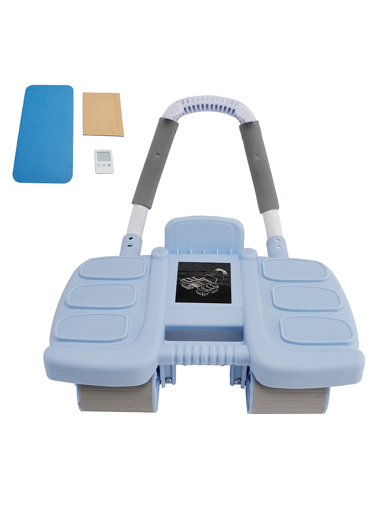 Équipement de Gym Domestique Portable - Roue Abdominale à Rebond Automatique Bleue avec Support de Coude et Stabilité à 4 Roues - Inclut une Minuterie - Entraîneur de Gainage Parfait pour Hommes et Femmes