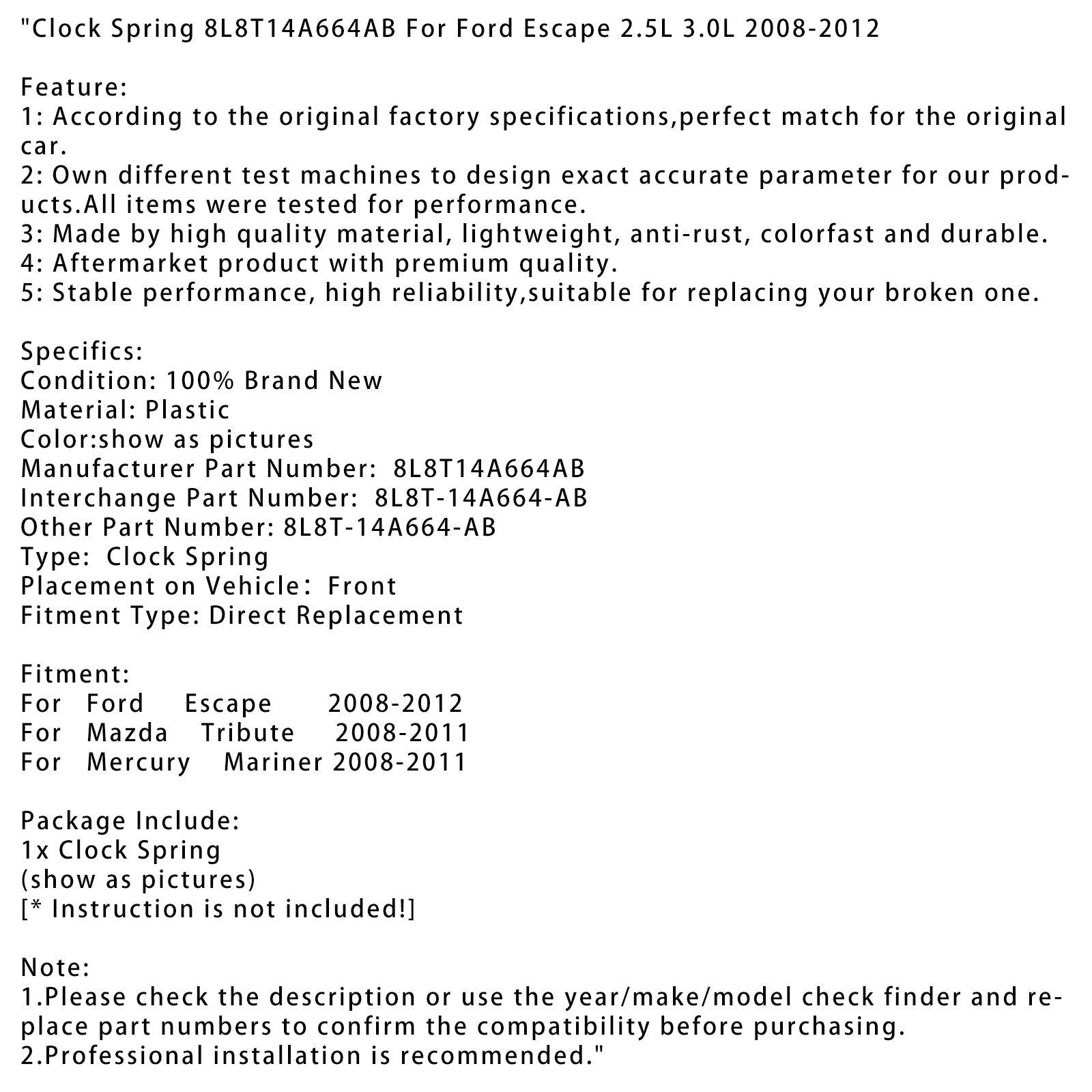 Mercury Mariner Clock Clock Clock 2008-2011 8L8T14A664AB 8L8T-14A664-AB