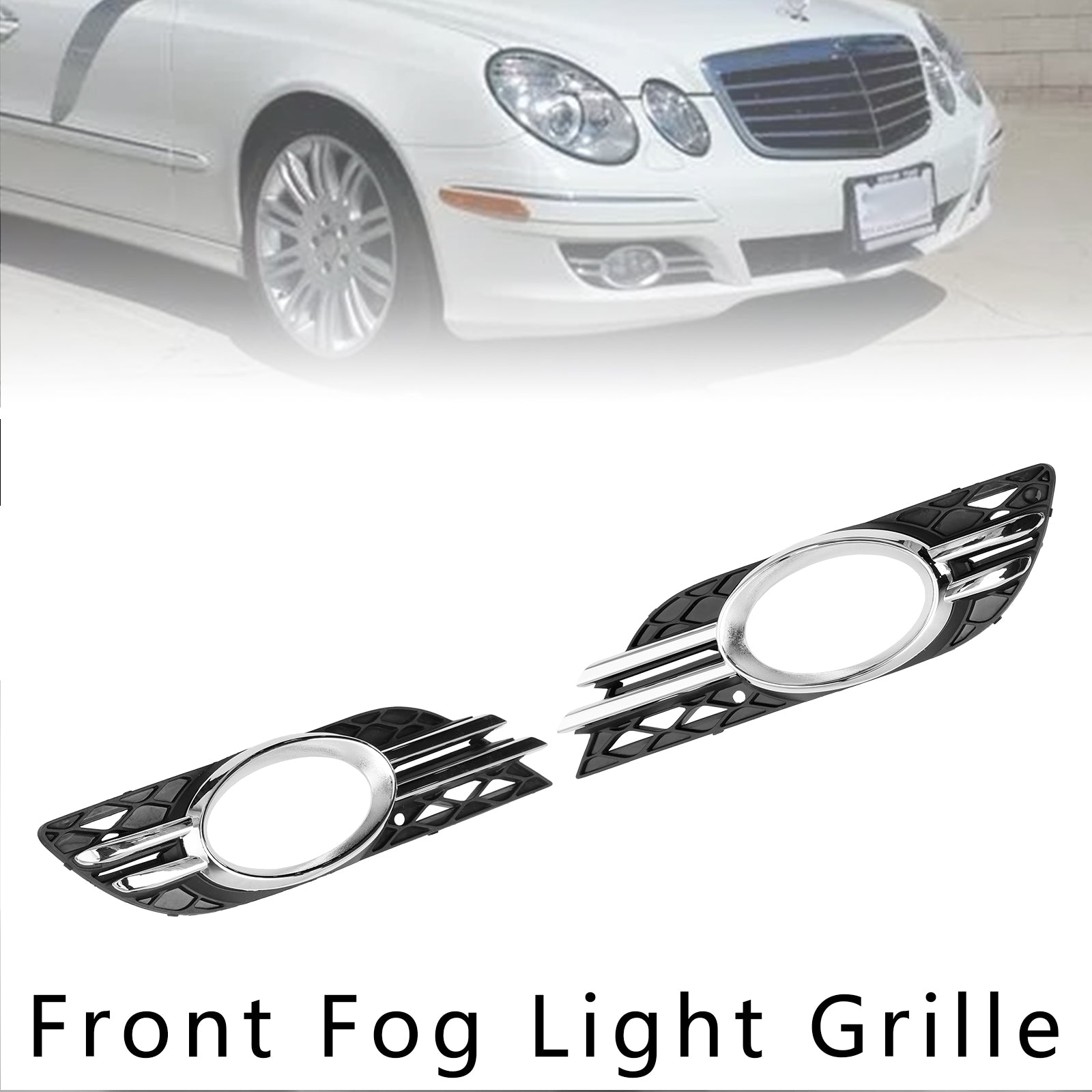 Ensemble de garnitures chromées pour grille de phare antibrouillard avant pour Mercedes-Benz CLASSE E W211 07-09