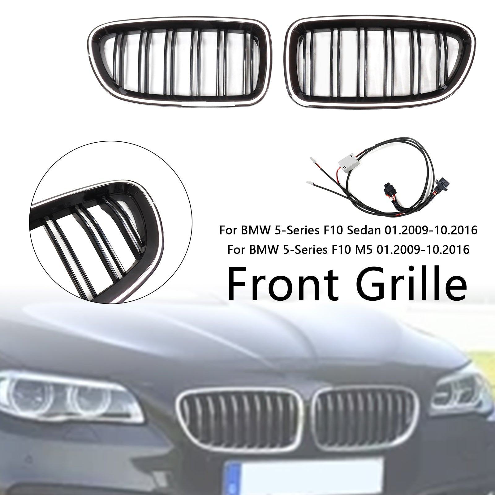 01.2009-10.2016 BMW Série 5 F10 Berline Grille de pare-chocs en forme de rein Noir brillant 51137203649 51137203203