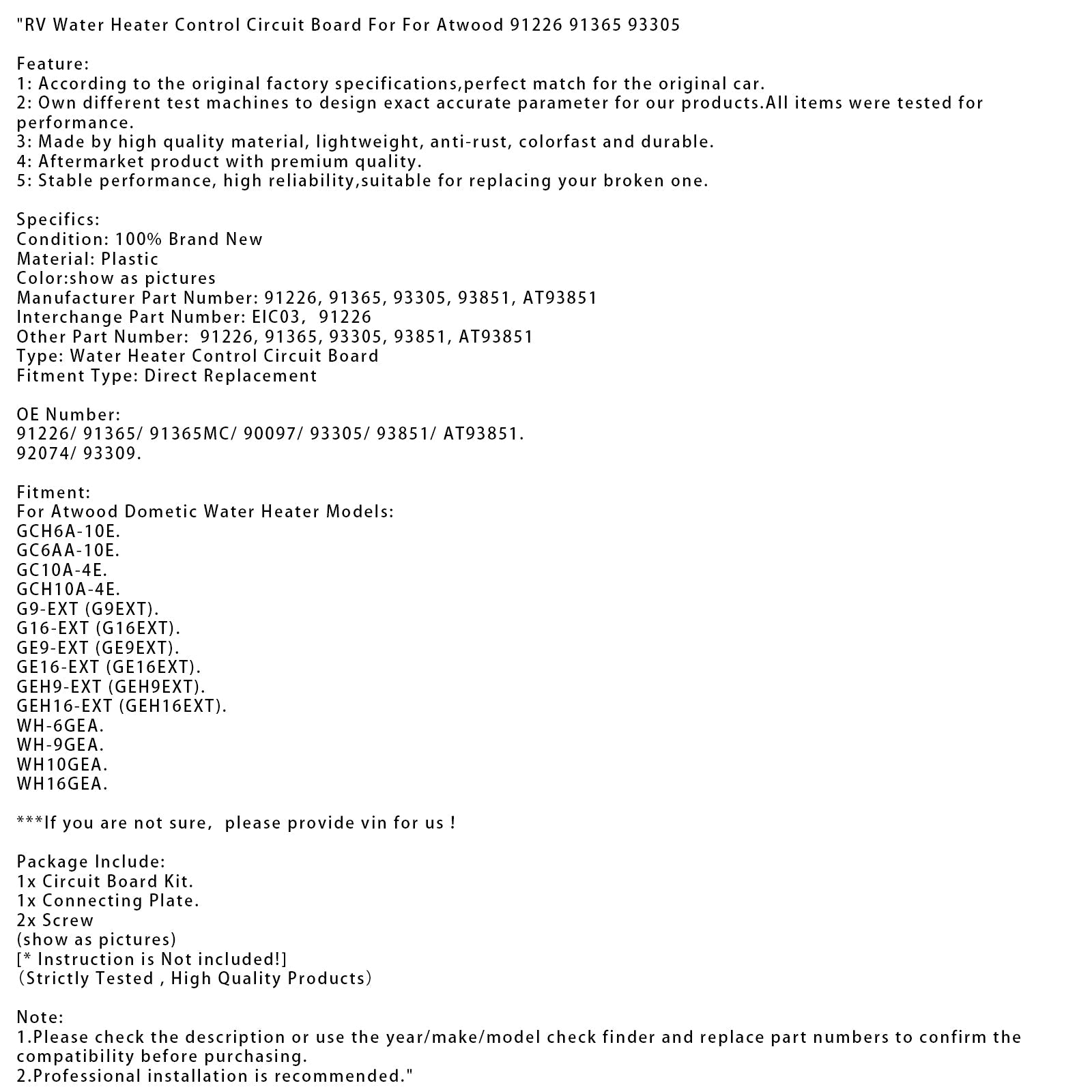 Besturingsprintplaat voor Atwood 91226 91365 93305 RV boiler