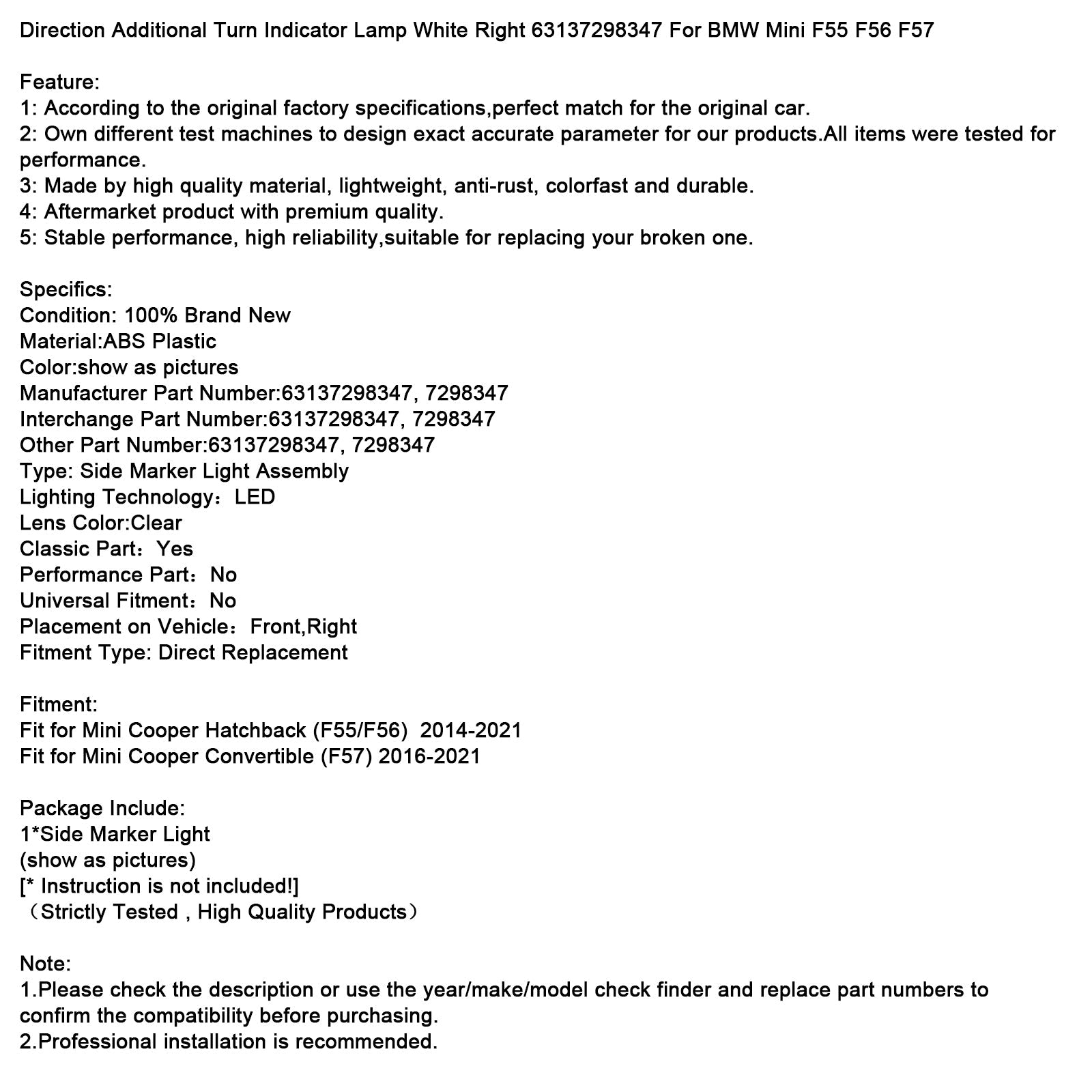 Dodatkowy sygnał białego zakrętu dla BMW Mini F55 F56 F57