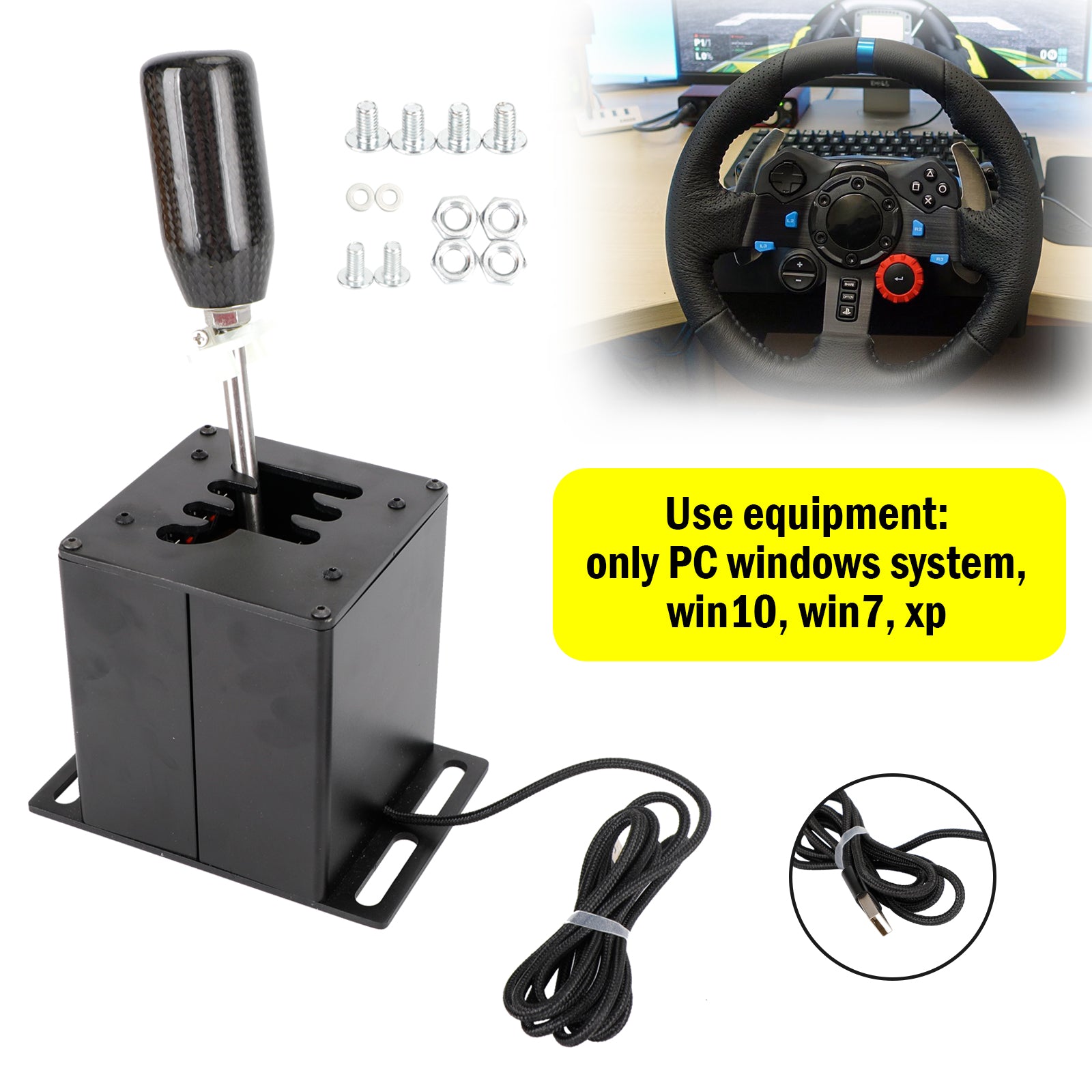 6+R USB Simulator Shifter H Gear shifter pour Logitech G29 G920 Volant PC Noir