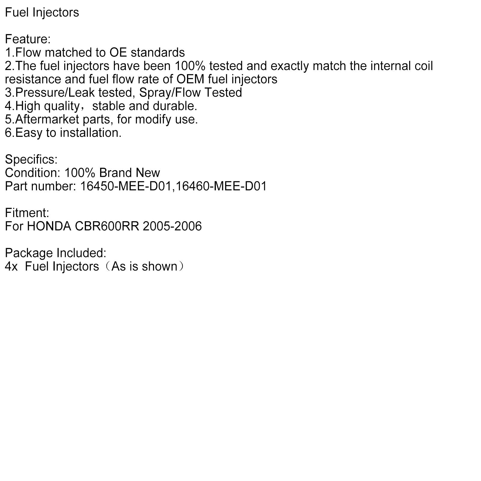 4-delni injektorji goriva za Honda CBR600R 2005-2006 16450-MEE-D01 16460-MEE-D01