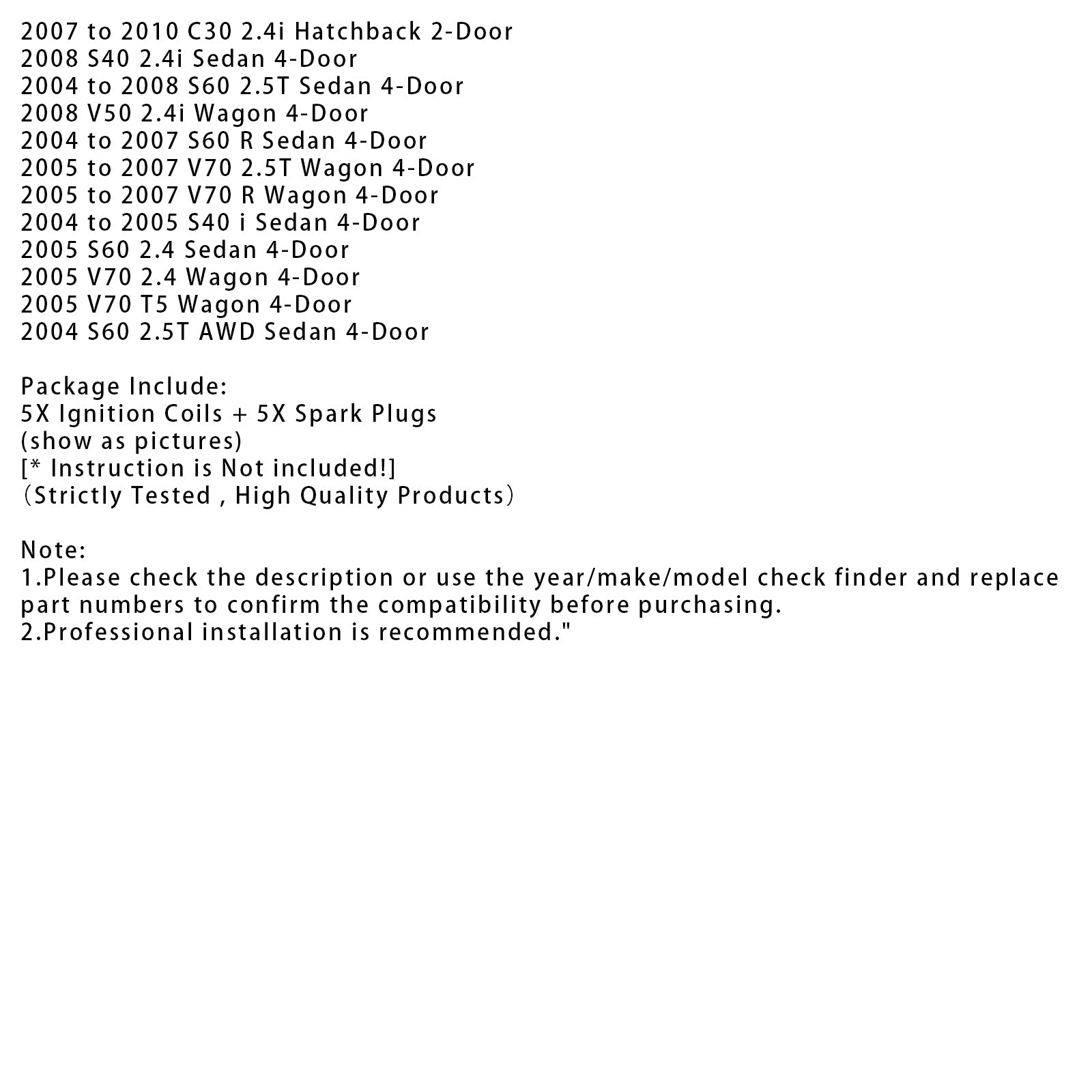 Pakket van 5 rollen'UF517 ontsteking + bougies'ontsteking voor Volvo S60 2.5L L5 2012-2016