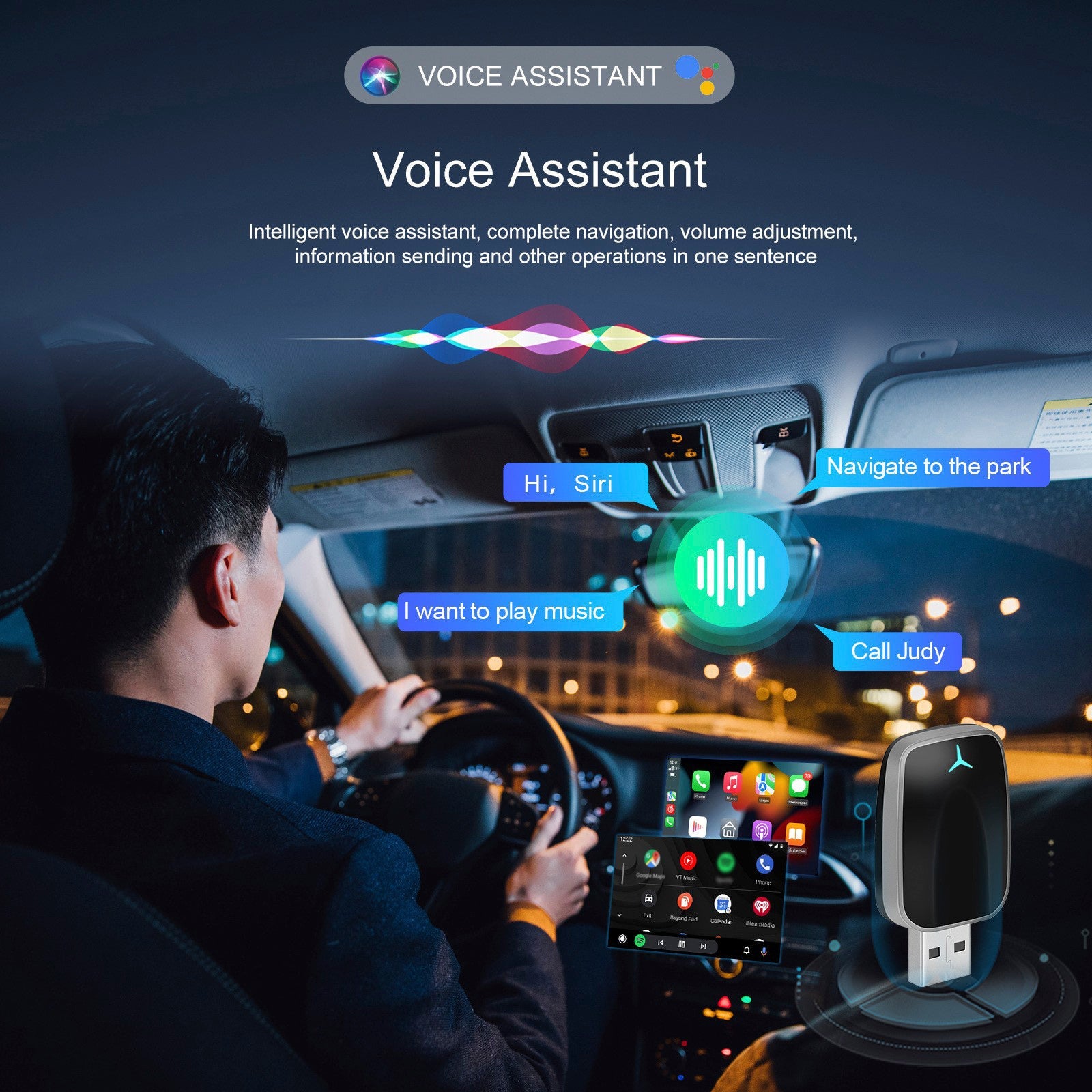 Scatola di connessione USB per auto 2 in 1 Adattatore wireless per auto Android Apple CarPlay