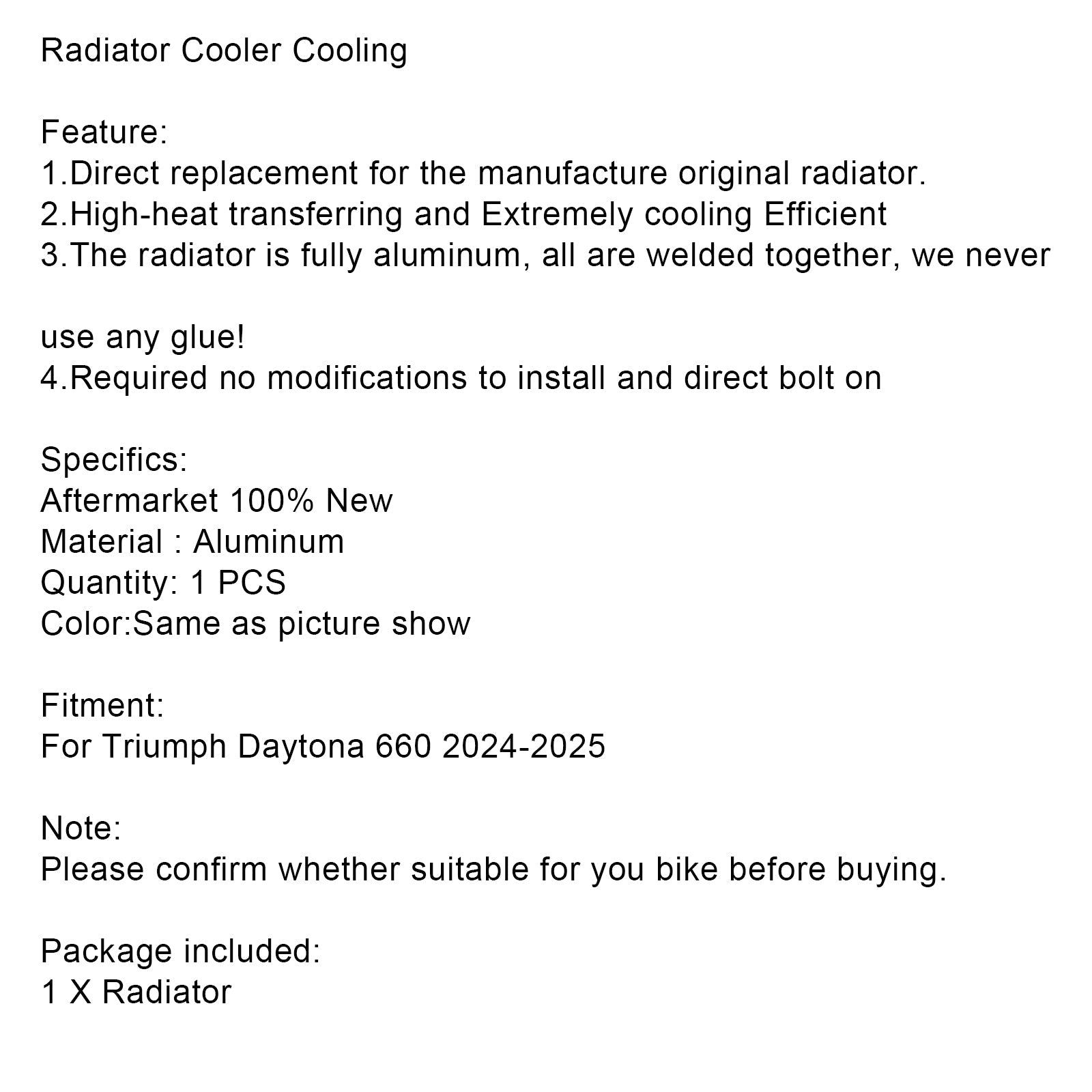 Refroidisseur de moteur de refroidissement de radiateur Daytona 660 2024-2025