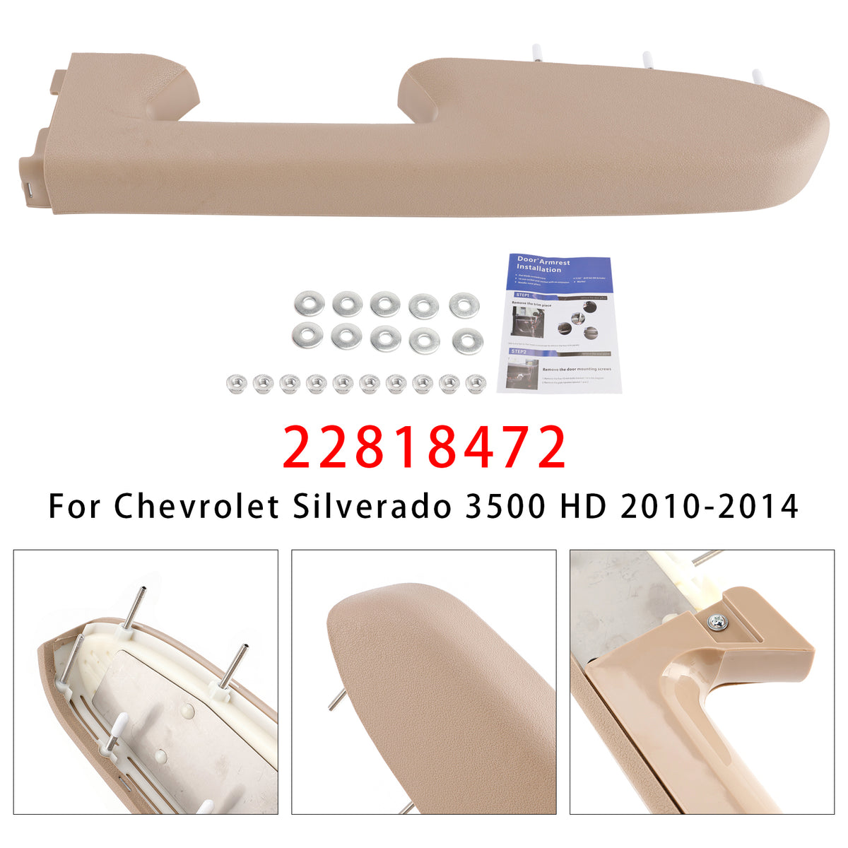 Reparatursatz für Armlehne vorne rechts, kompatibel mit Chevy Silverado 1500 2500HD 2010–2014, Farbe Beige