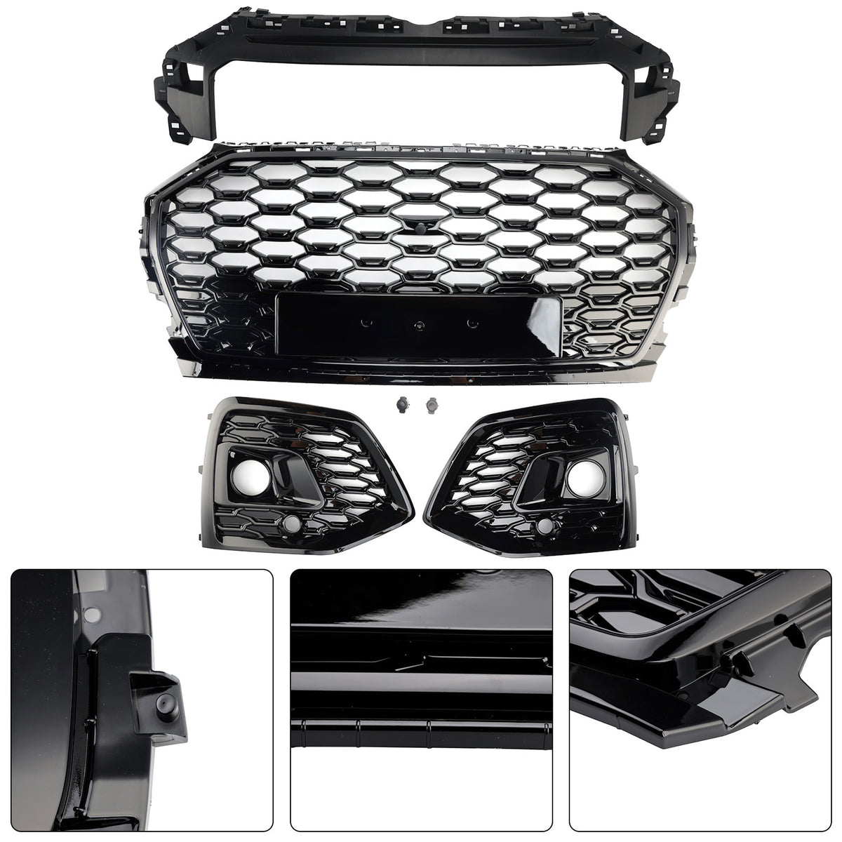 Front Bumper Grille Honeycomb Grill & Fog Light Cover Pour Audi Q5 2021-2025