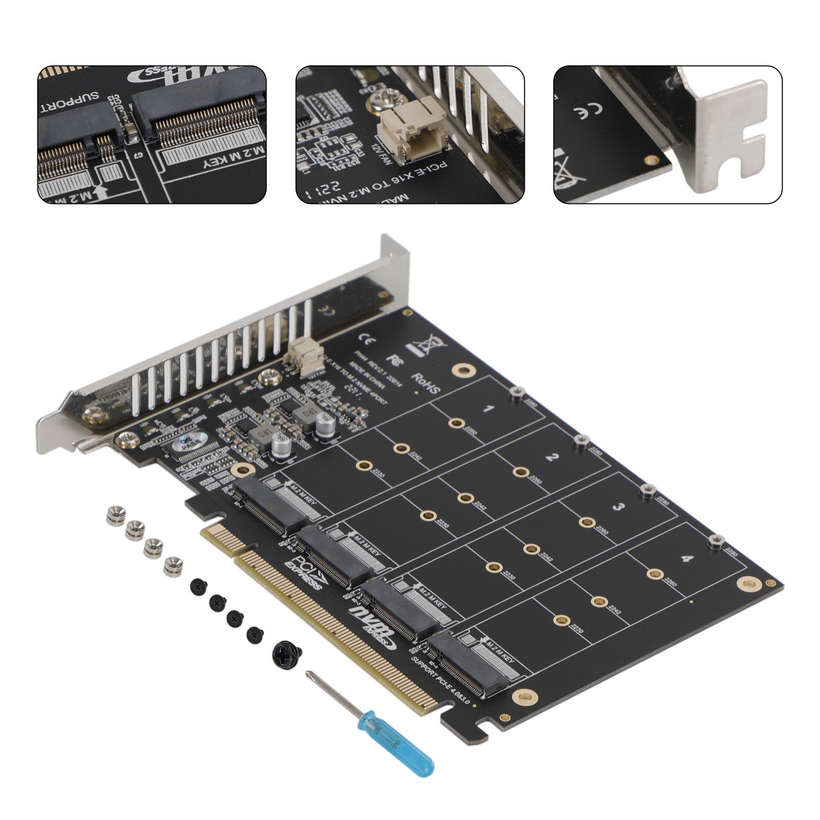 Carte Array 4 Disques NVME PH44 PCI-E X16 avec Répartition de Signal Support M.2 SSD