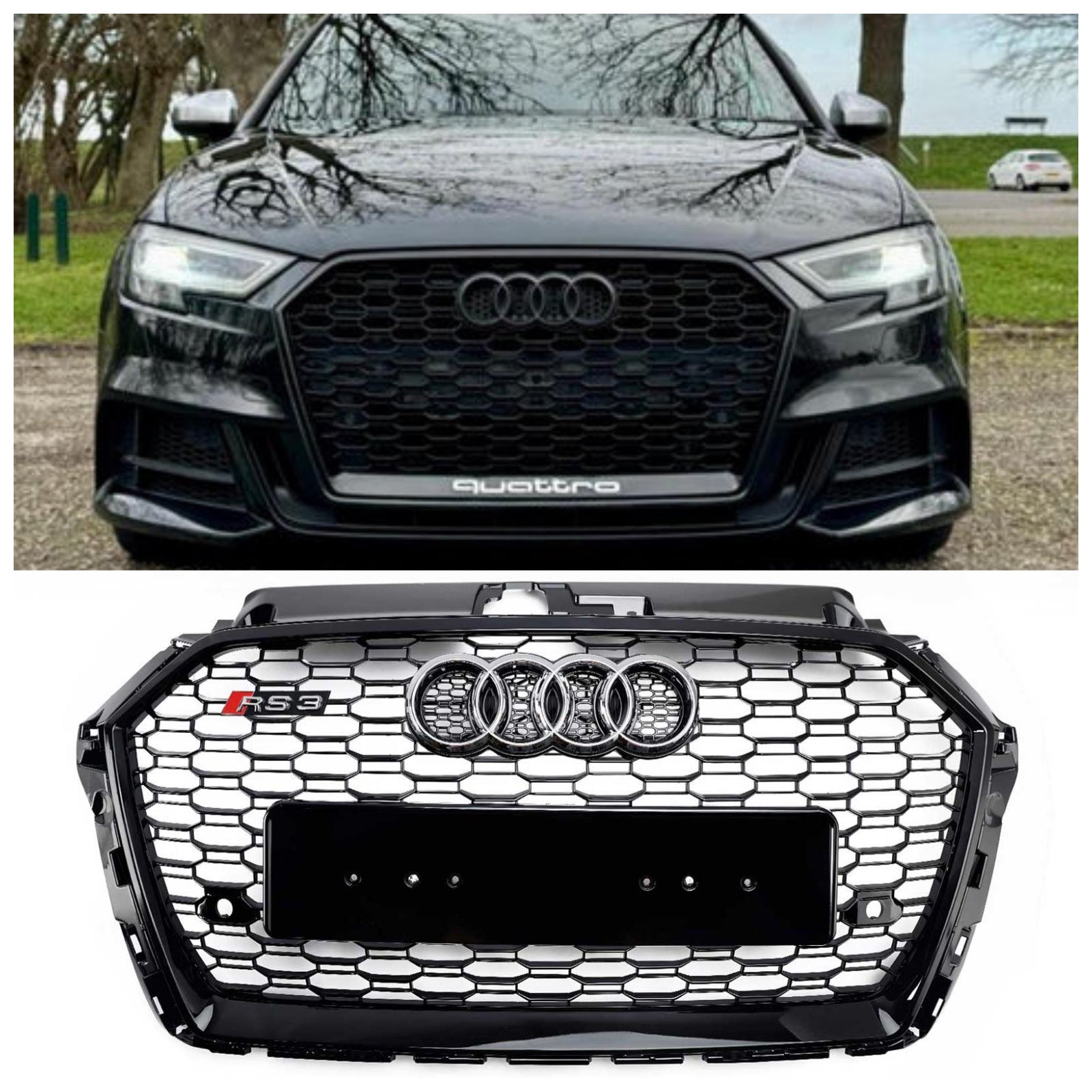 Grid delantera RS3 para Audi A3 S3 RS3 8V 2017 2018 2019 en Black Honeycomb Mesh Style