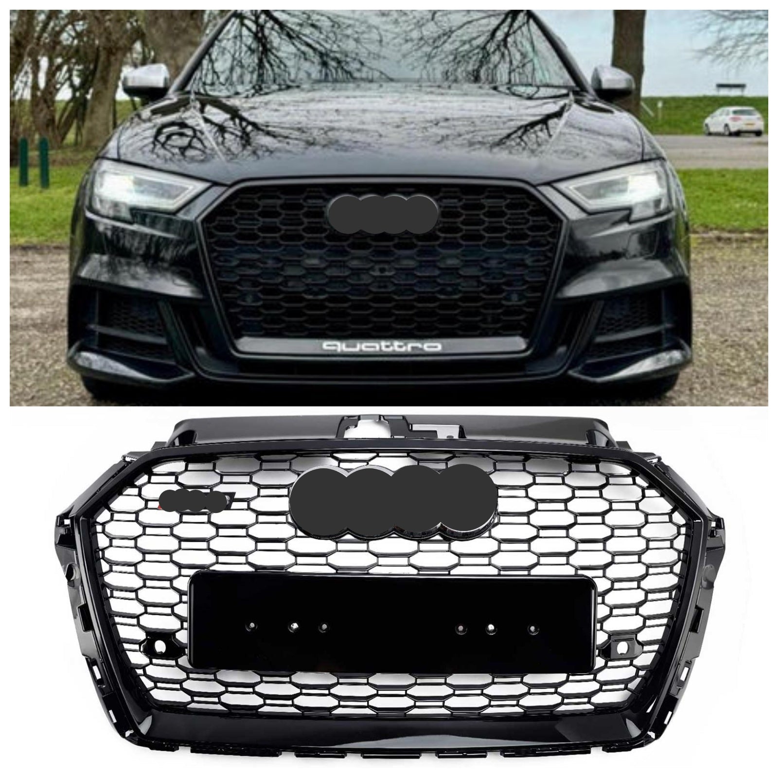 Grille avant RS3 pour Audi A3 S3 RS3 8V 2017 2018 2019 en maille nid d'abeille noir style non ACC