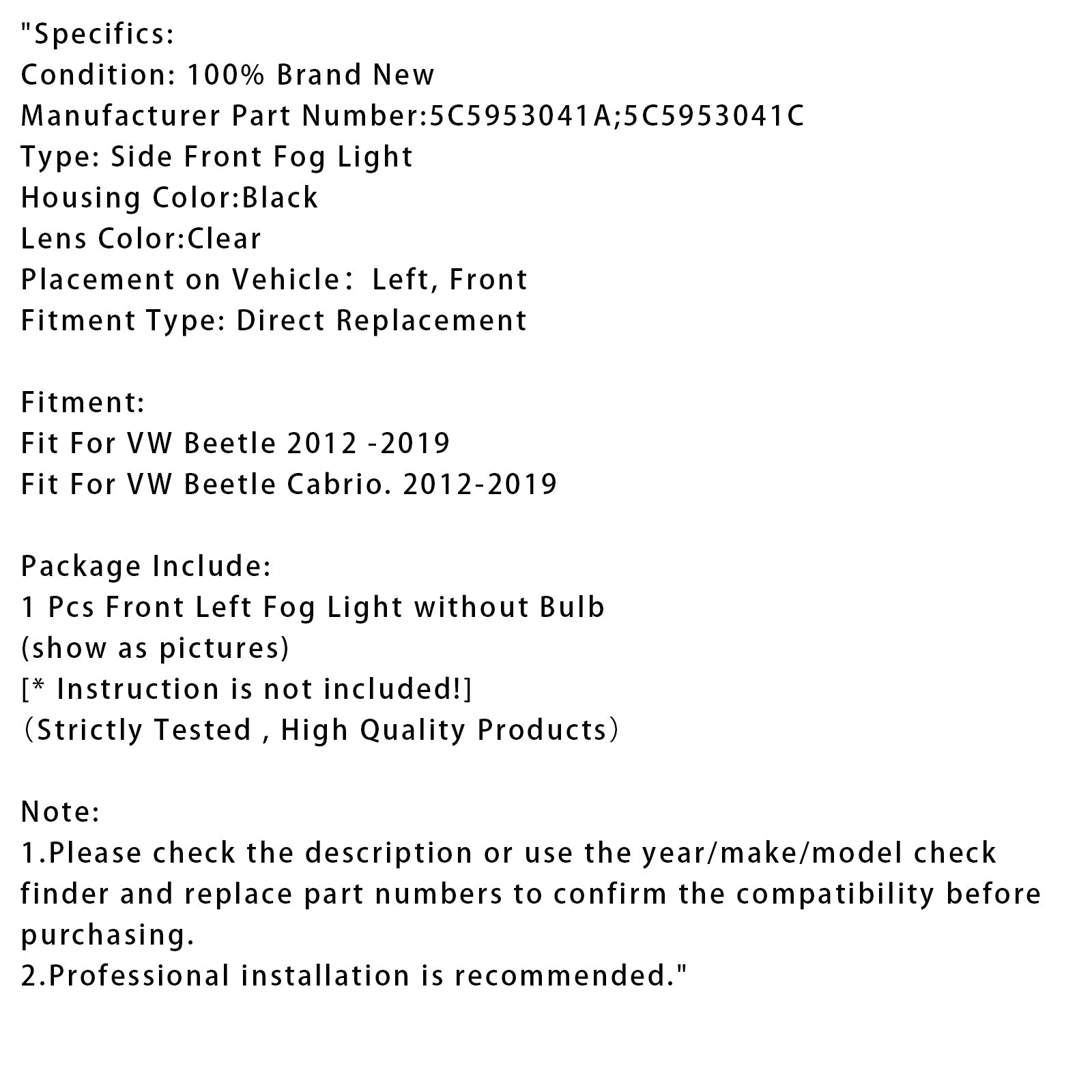 Lewa miga dla Volkswagen Beetle Front Front Bumper 2012-2019 5C5953041A