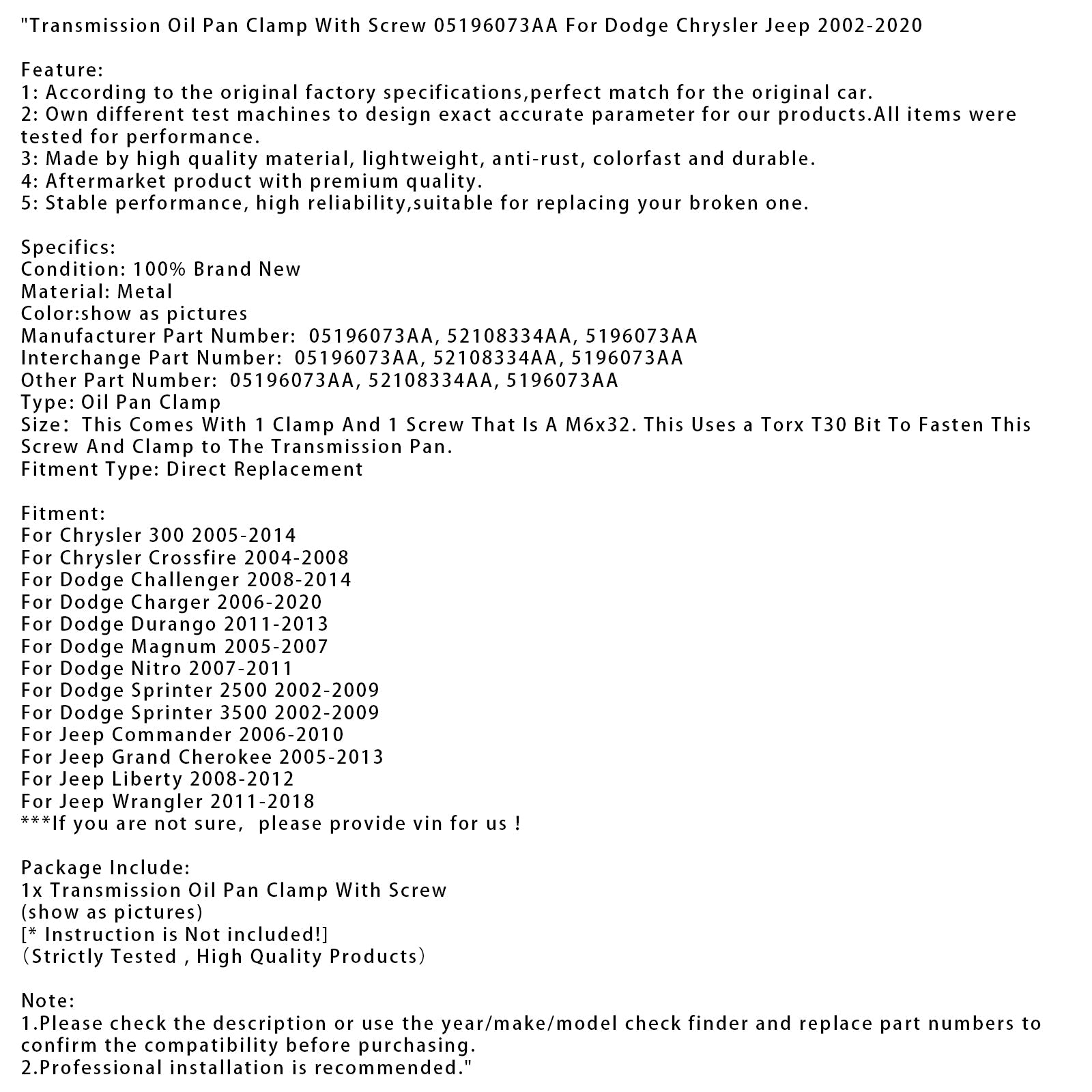 Zacisk węża do skrzyni korbowej' Olej przekładniowy ze śrubą 05196073AA do Dodge Chrysler Jeep 02-2020