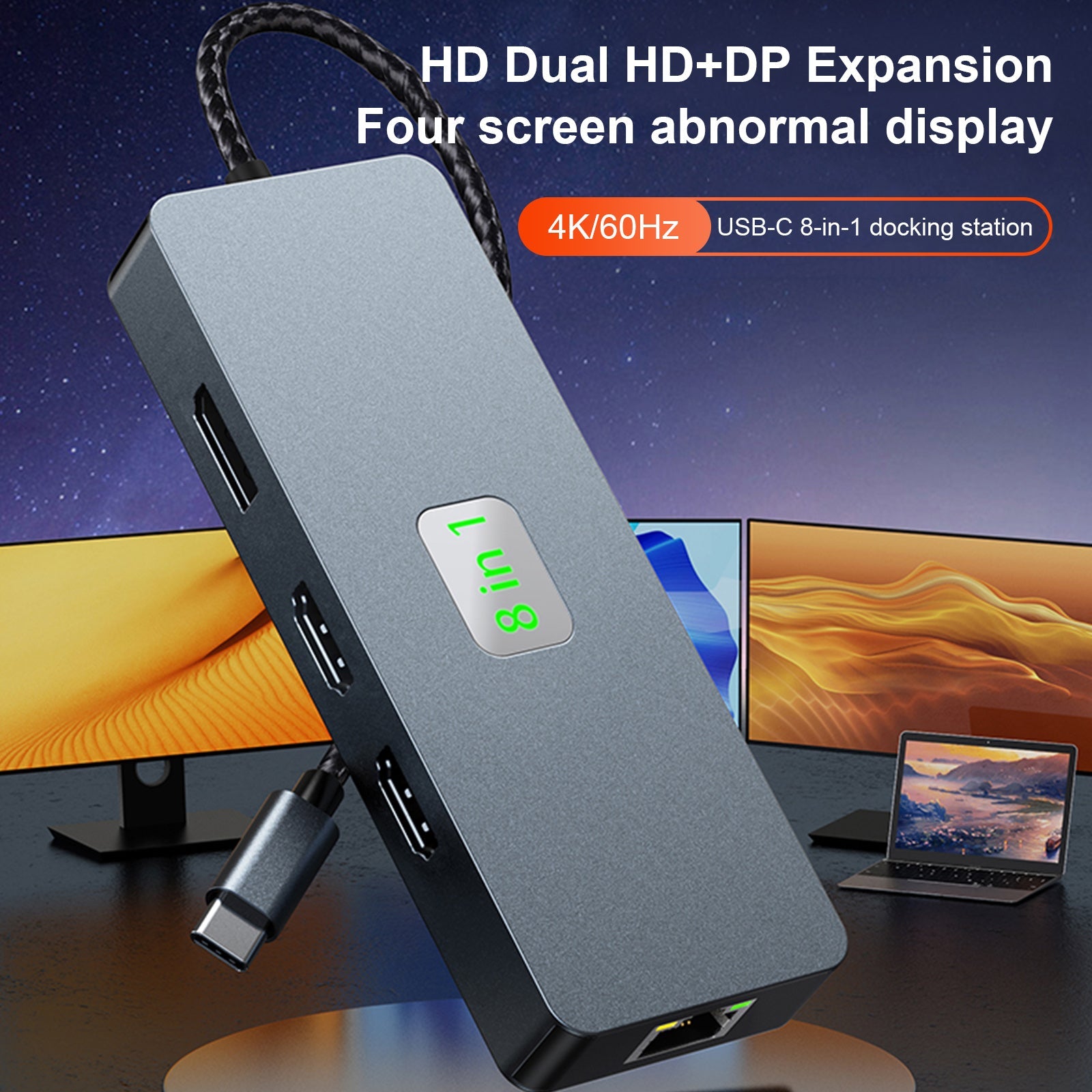 Adaptador de concentrador de interfaz 8 en 1 TYPE-C a RJ45 Gigabit USB 3.0 HDMI DP PD100W