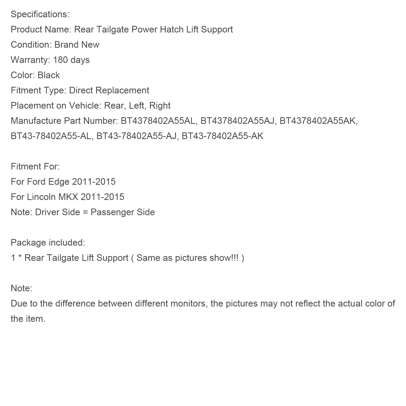 Puntoni del portellone posteriore sinistro o destro per Ford Edge MKX 2011-2015 BT4378402A55AL