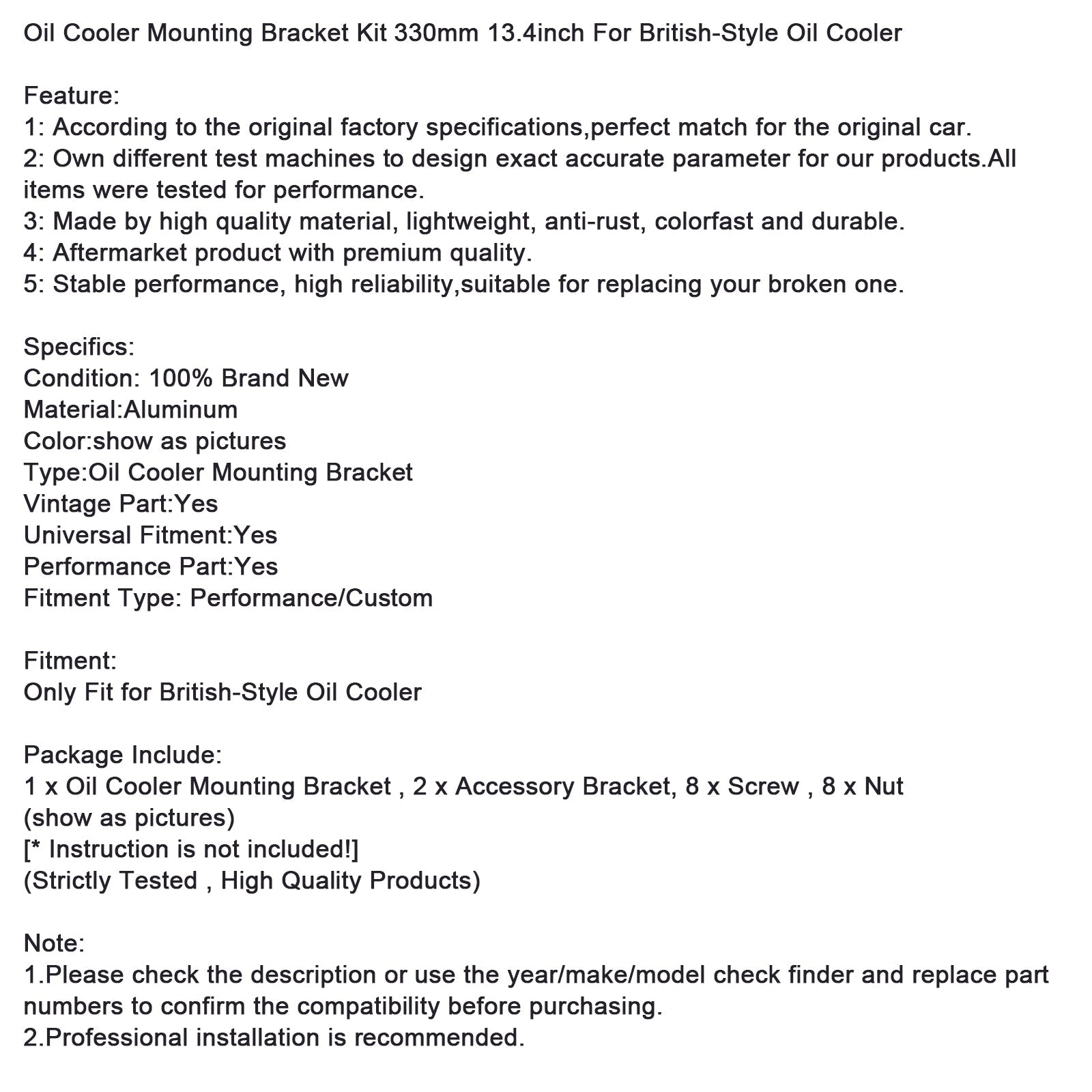 Zestaw wsporników montażowych chłodnicy oleju 330 mm (13,4 cala) do chłodnic oleju typu brytyjskiego