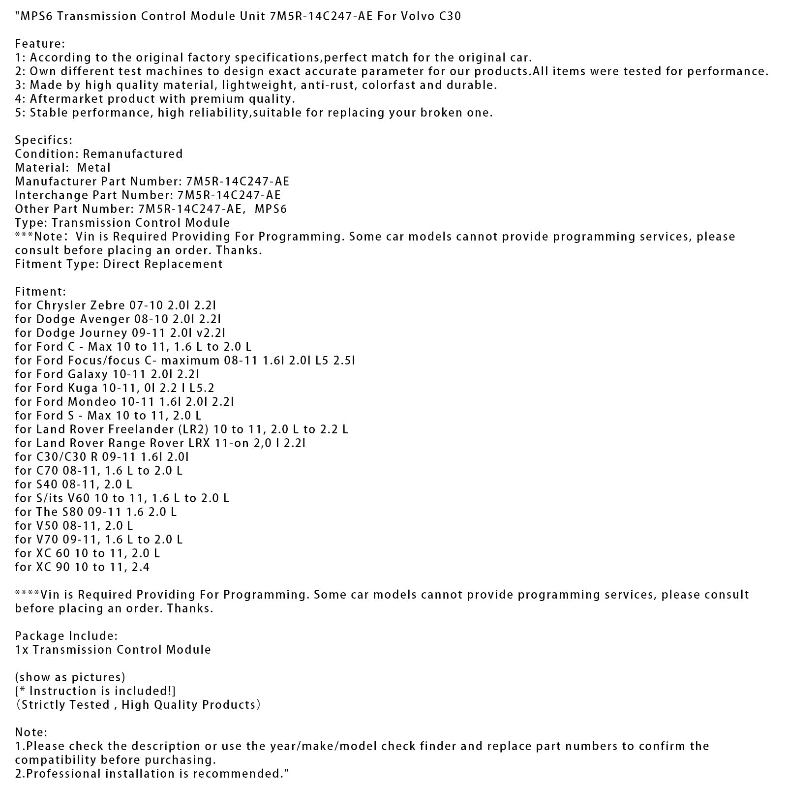 Módulo de control de transmisión MPS6 7M5R-14C247-AE para Volvo C30